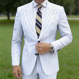 Beige with Navy, Red & White Striped Necktie