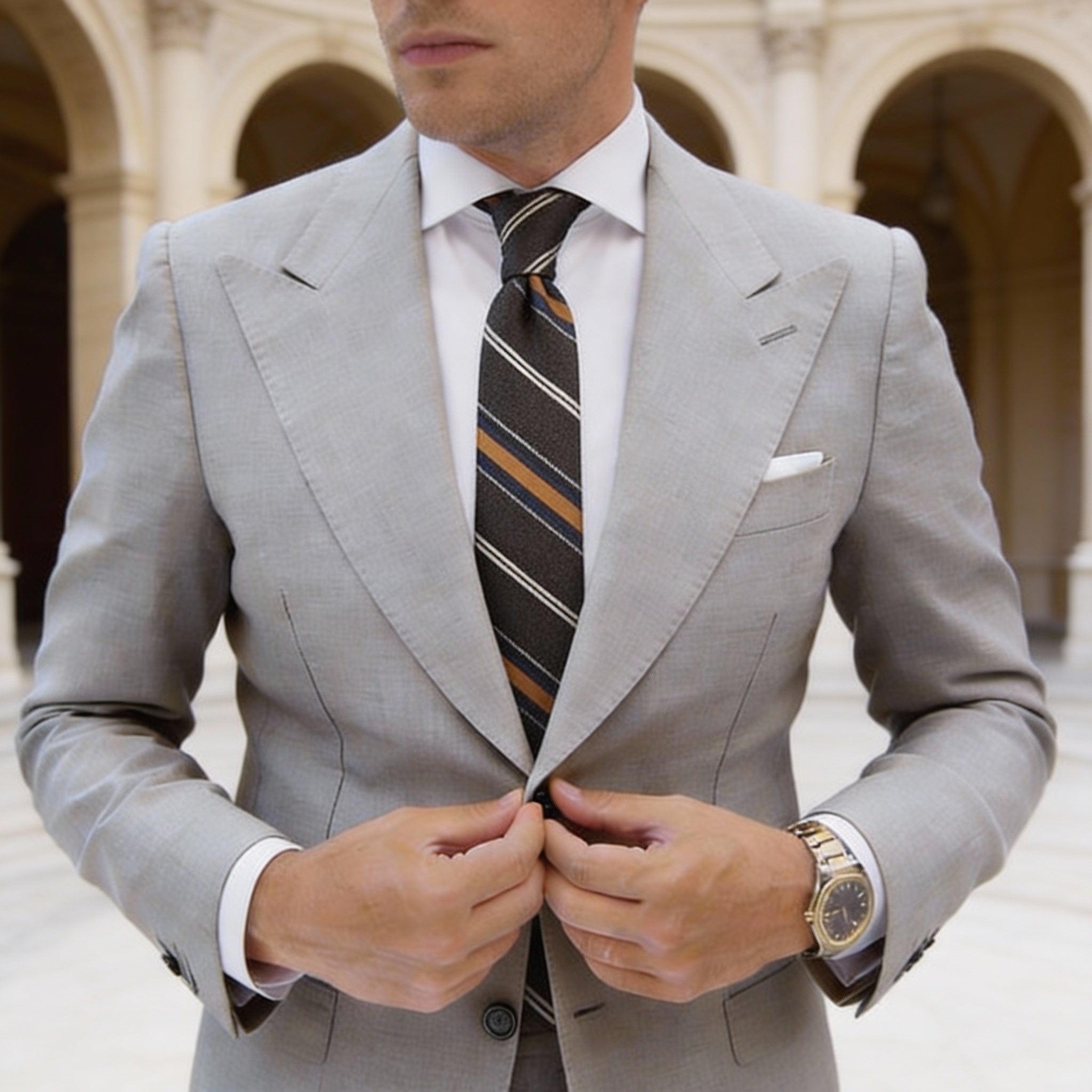 Dark Brown with Orange Blue White Stripes Necktie