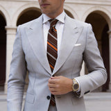 Dark Brown with Orange Blue White Stripes Necktie