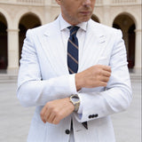 Dark Blue with Brown & White Stripes Necktie