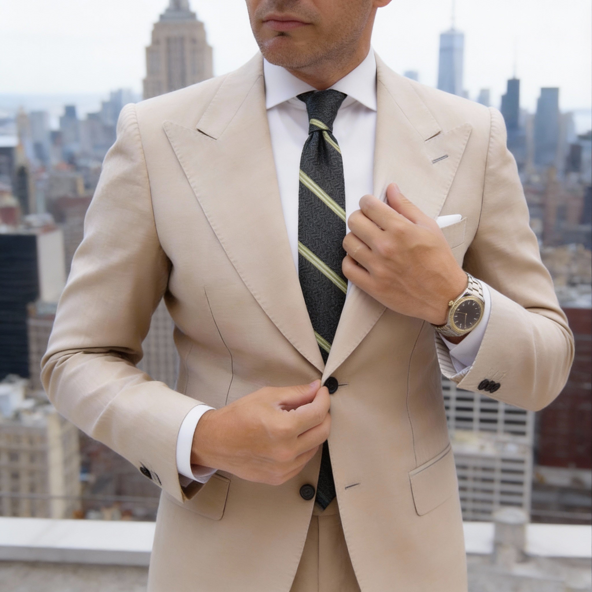 Dark Green With Yellow Stripes Necktie