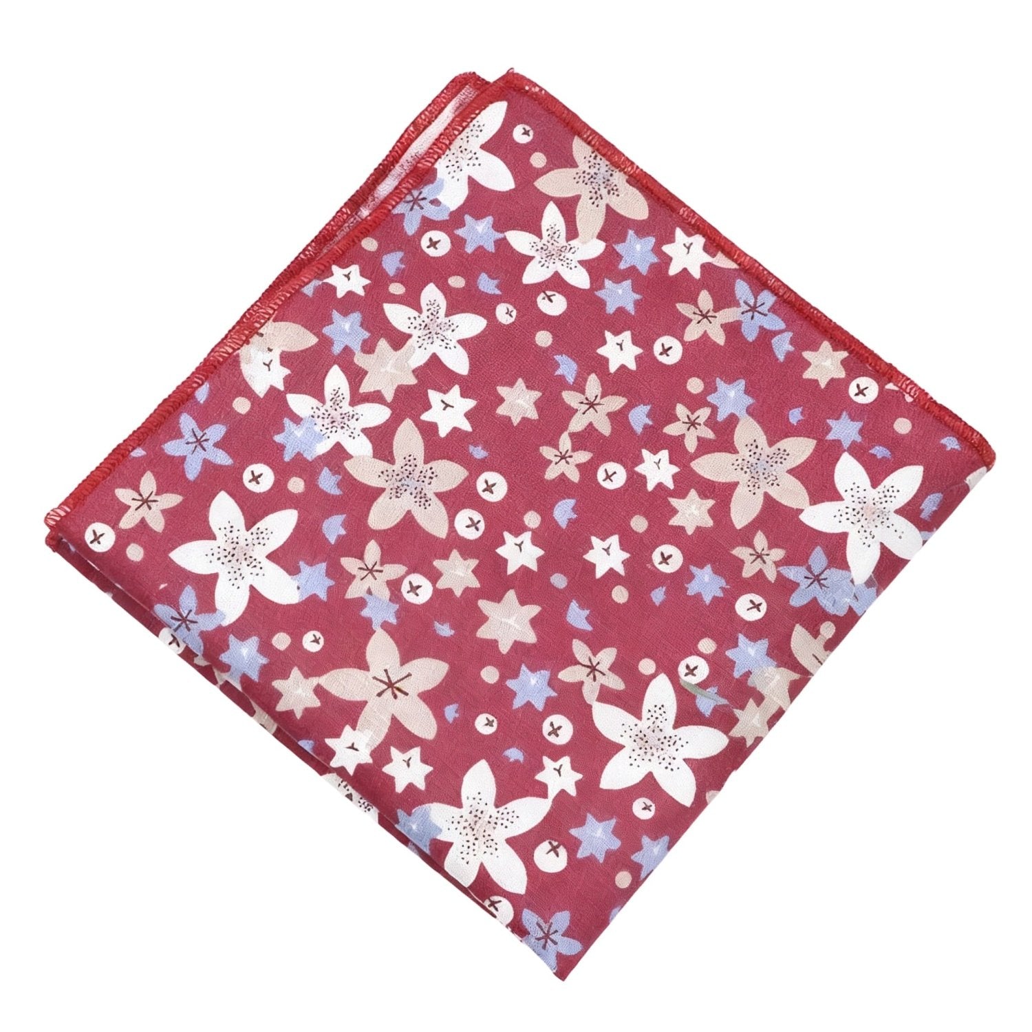 Red With White Floral And Dot Pocket Square
