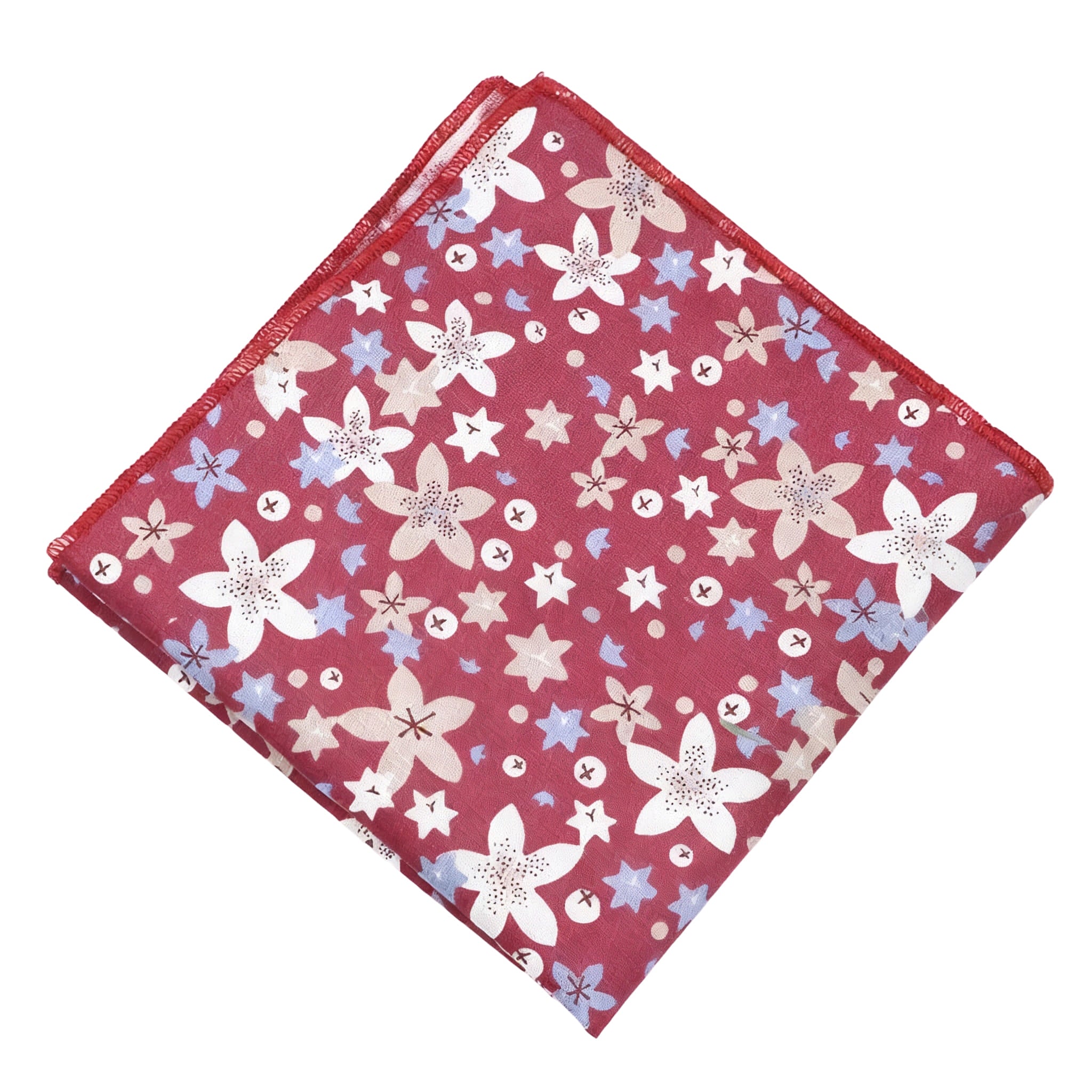 Red White Floral Pocket Square