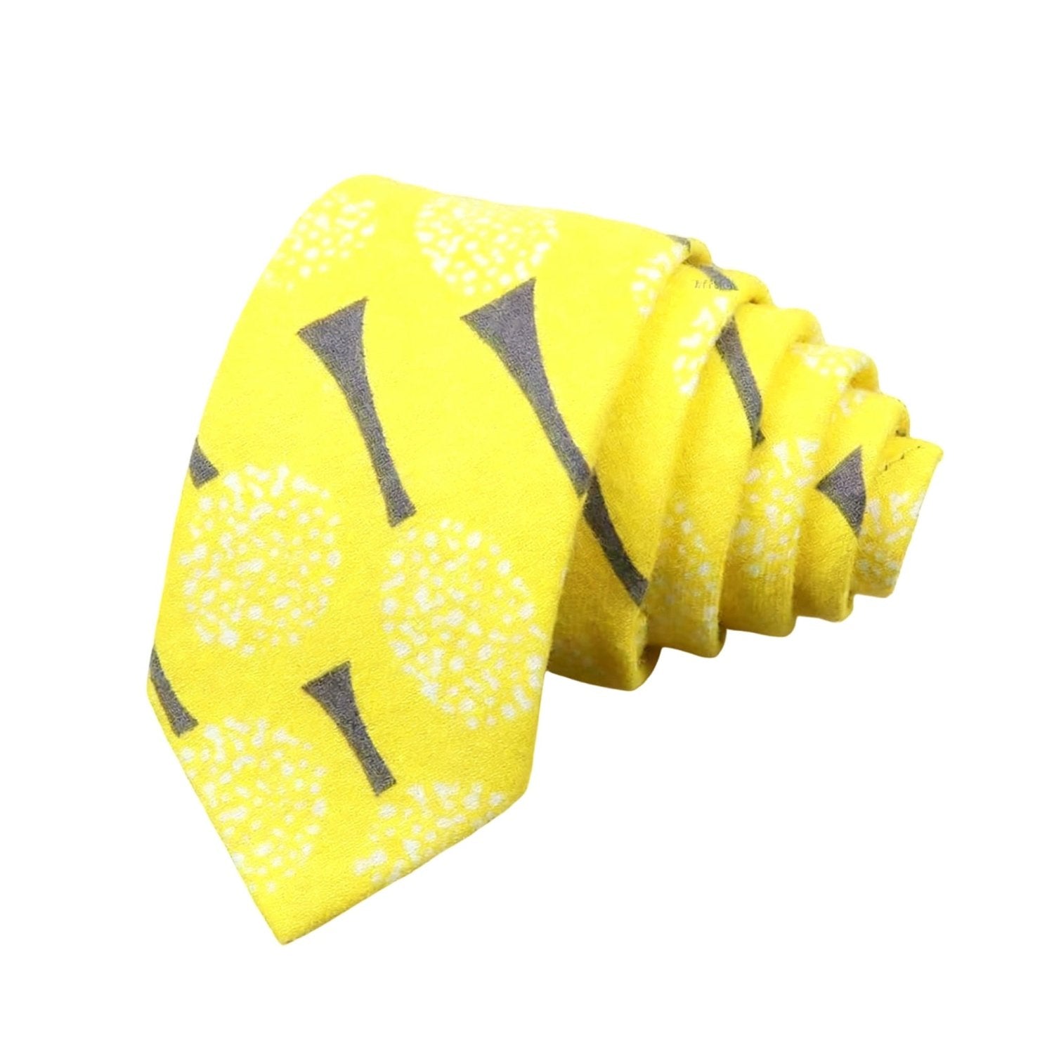 Yellow Necktie With White Dots & Gray Arrows