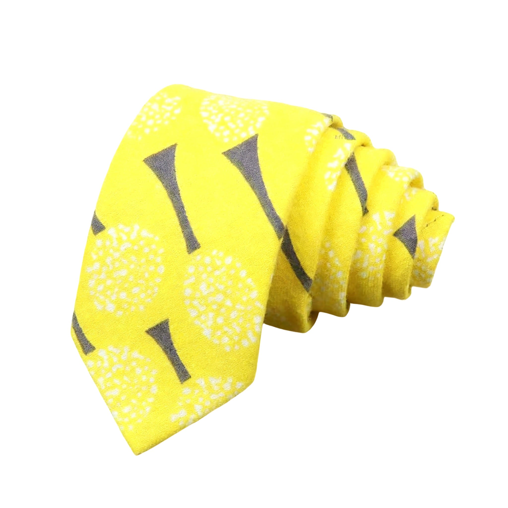 Yellow Gray Dotted Tree Necktie