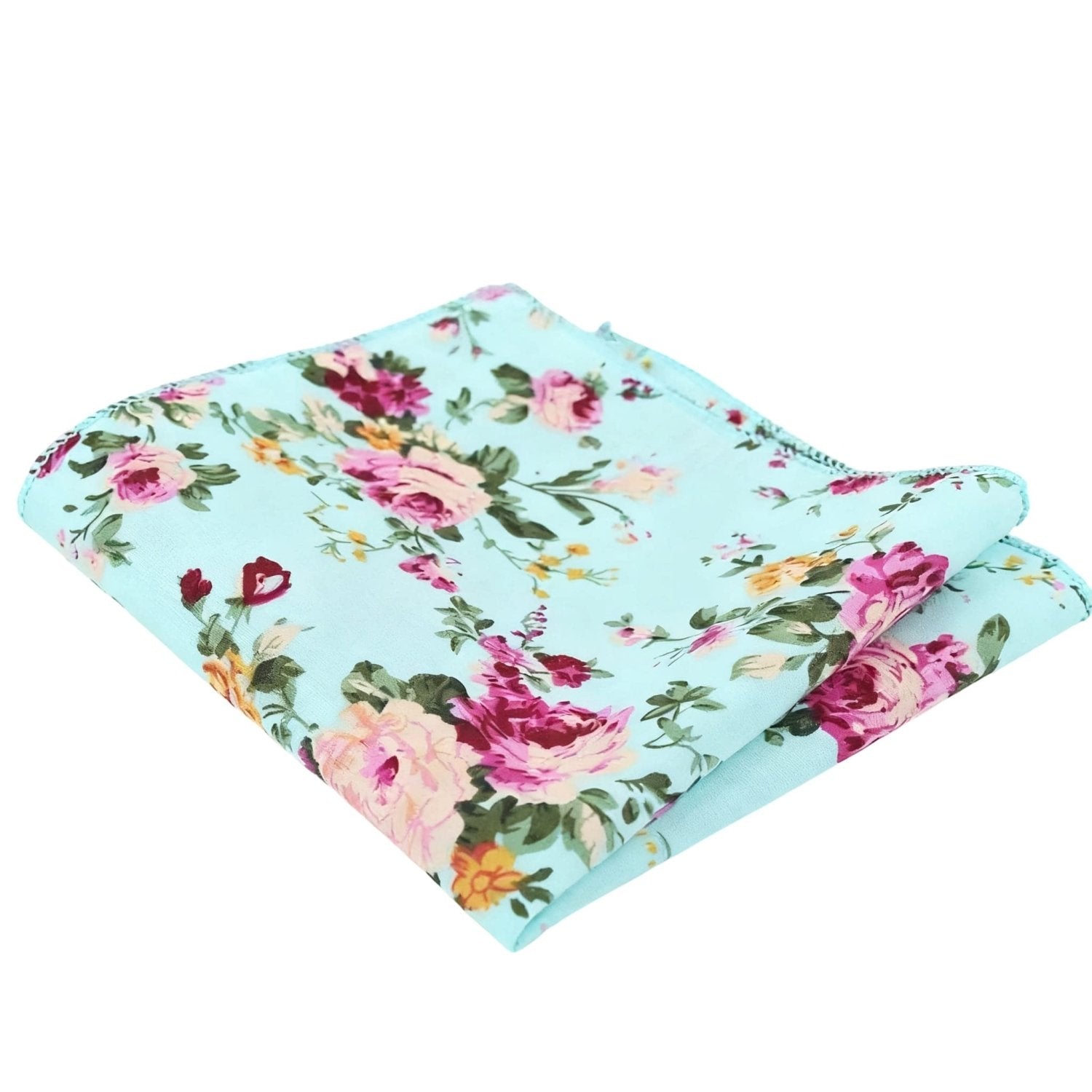Light Blue With Pink Floral Pocket Square