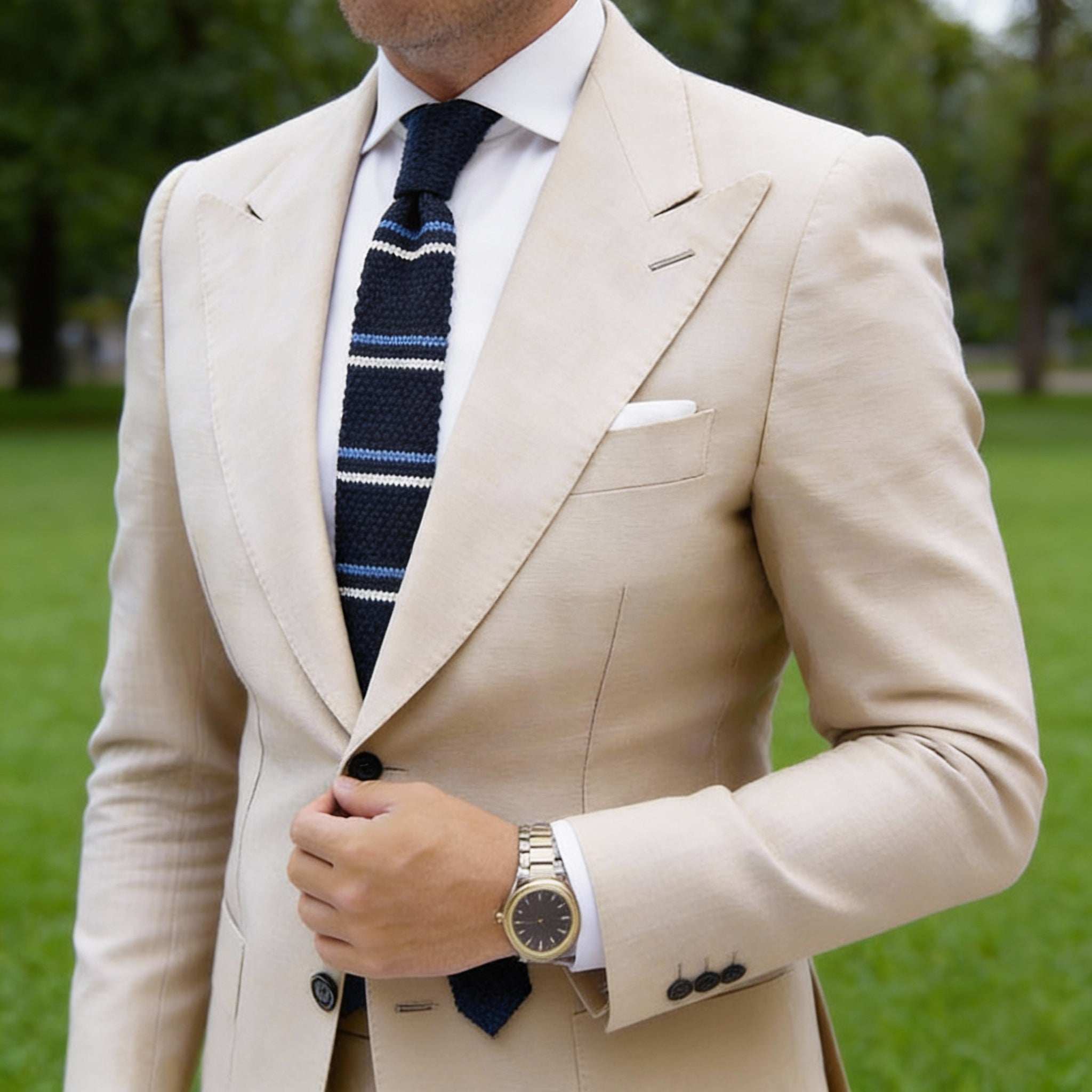 Navy With Light Blue White Stripes Necktie