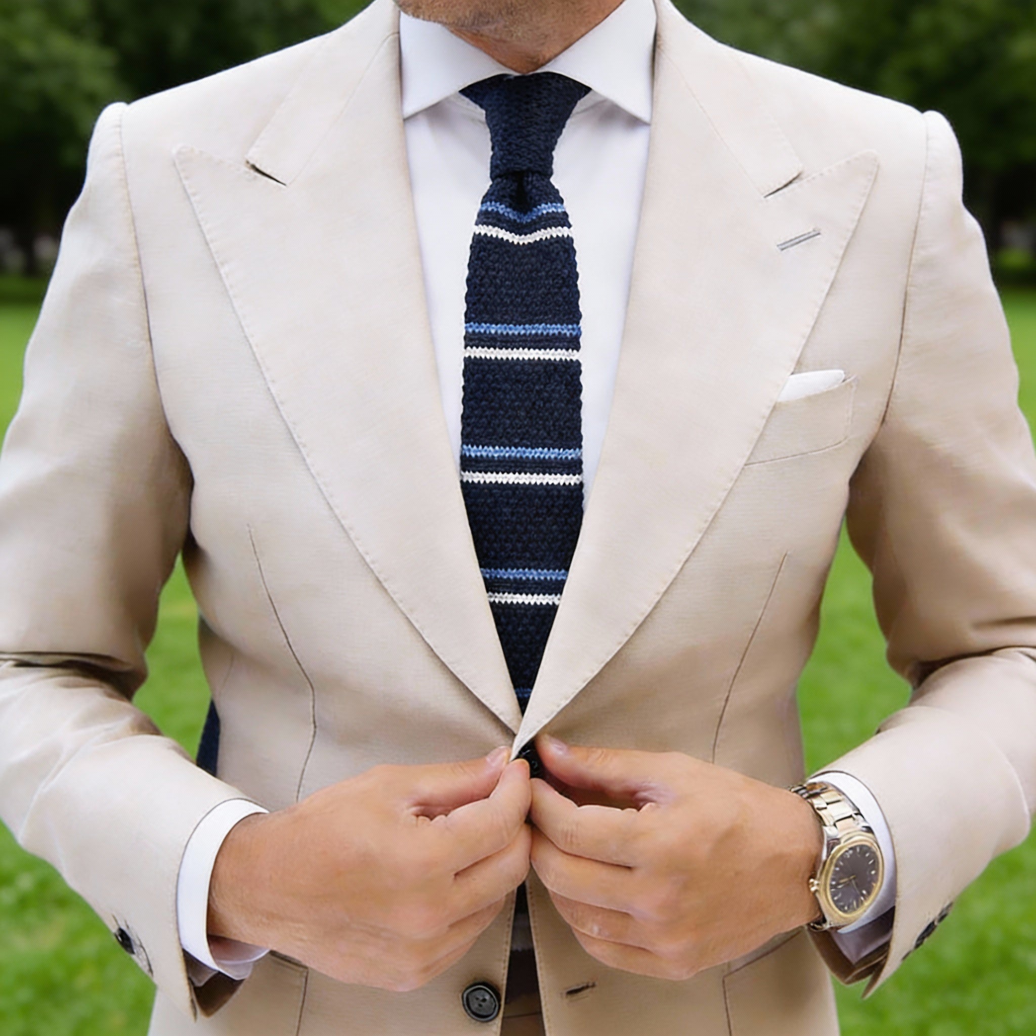 Navy With Light Blue White Stripes Necktie