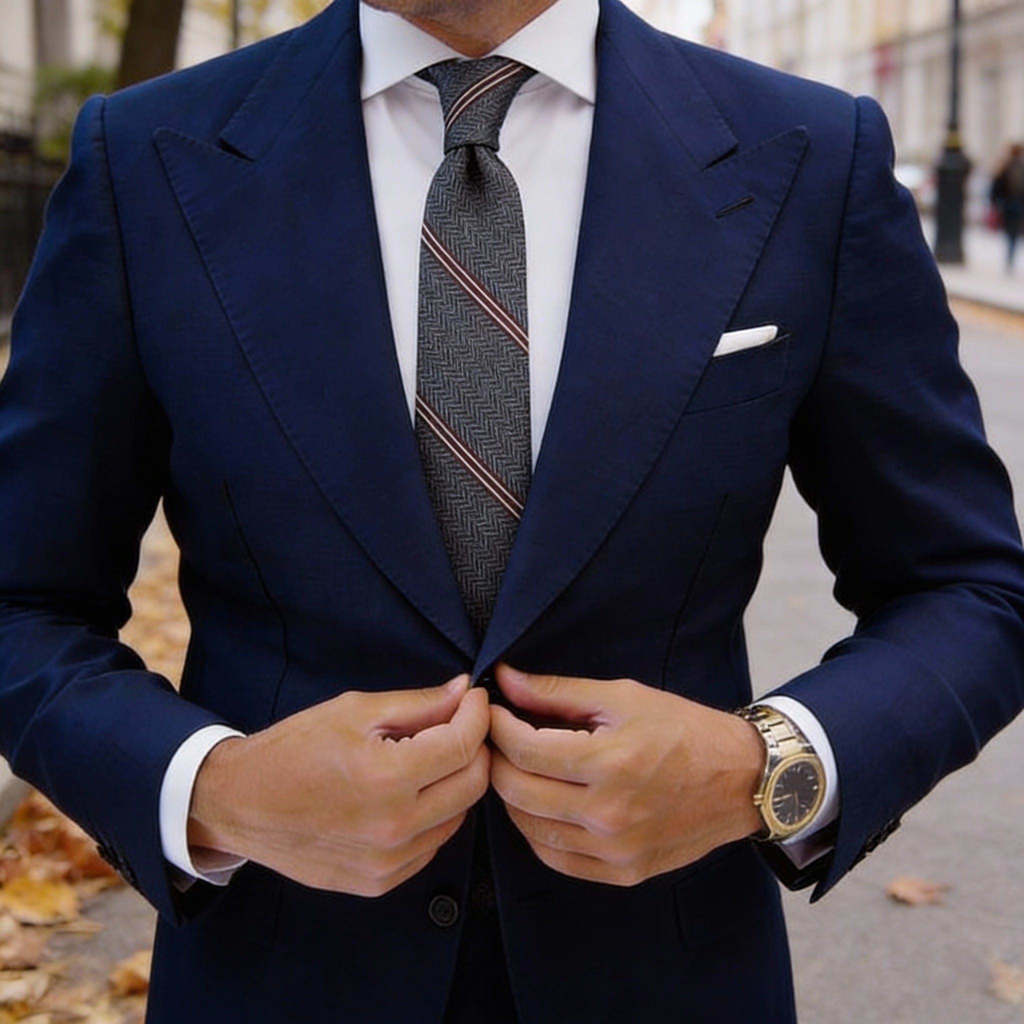 Gray With Brown Striped Herringbone Necktie