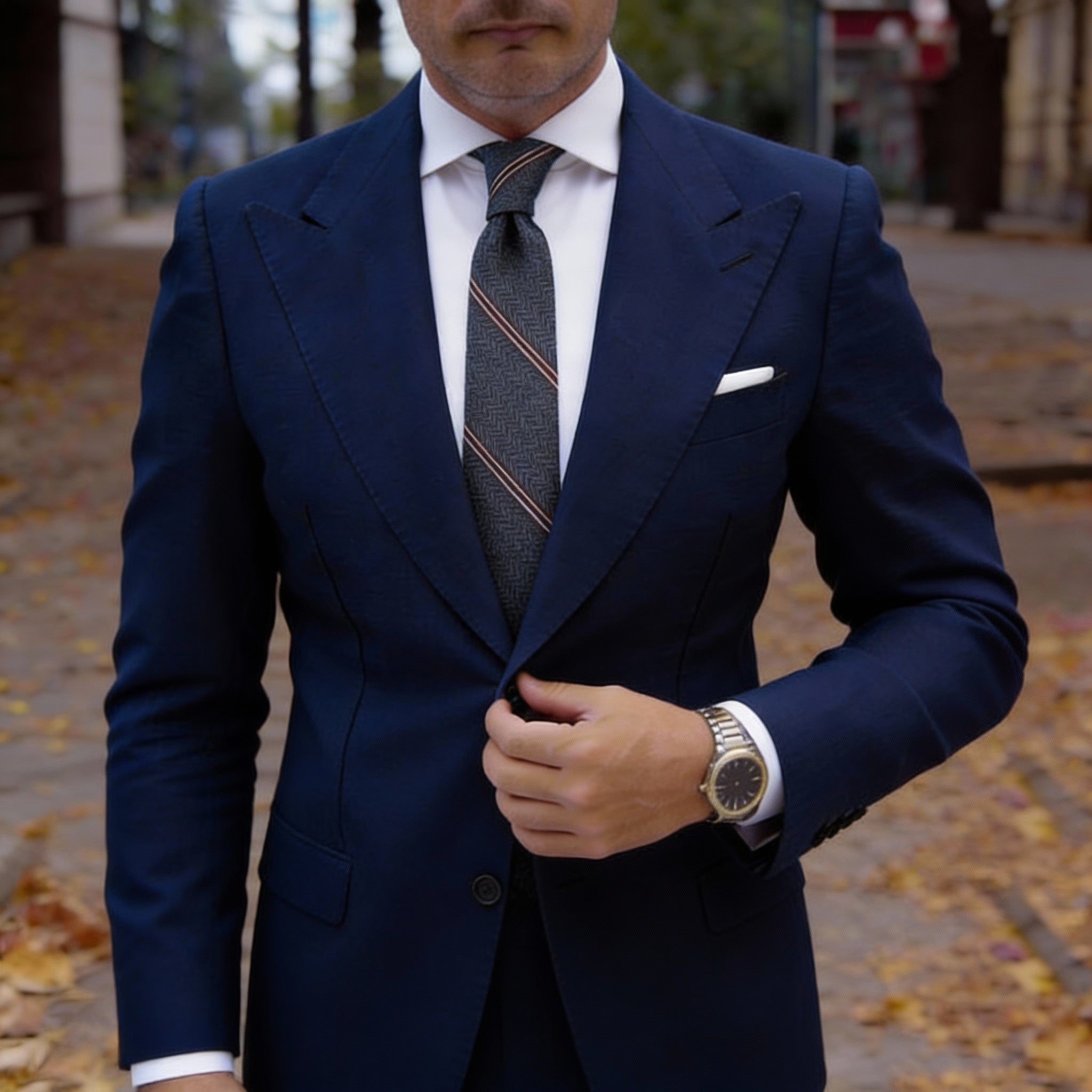 Gray With Brown Striped Herringbone Necktie