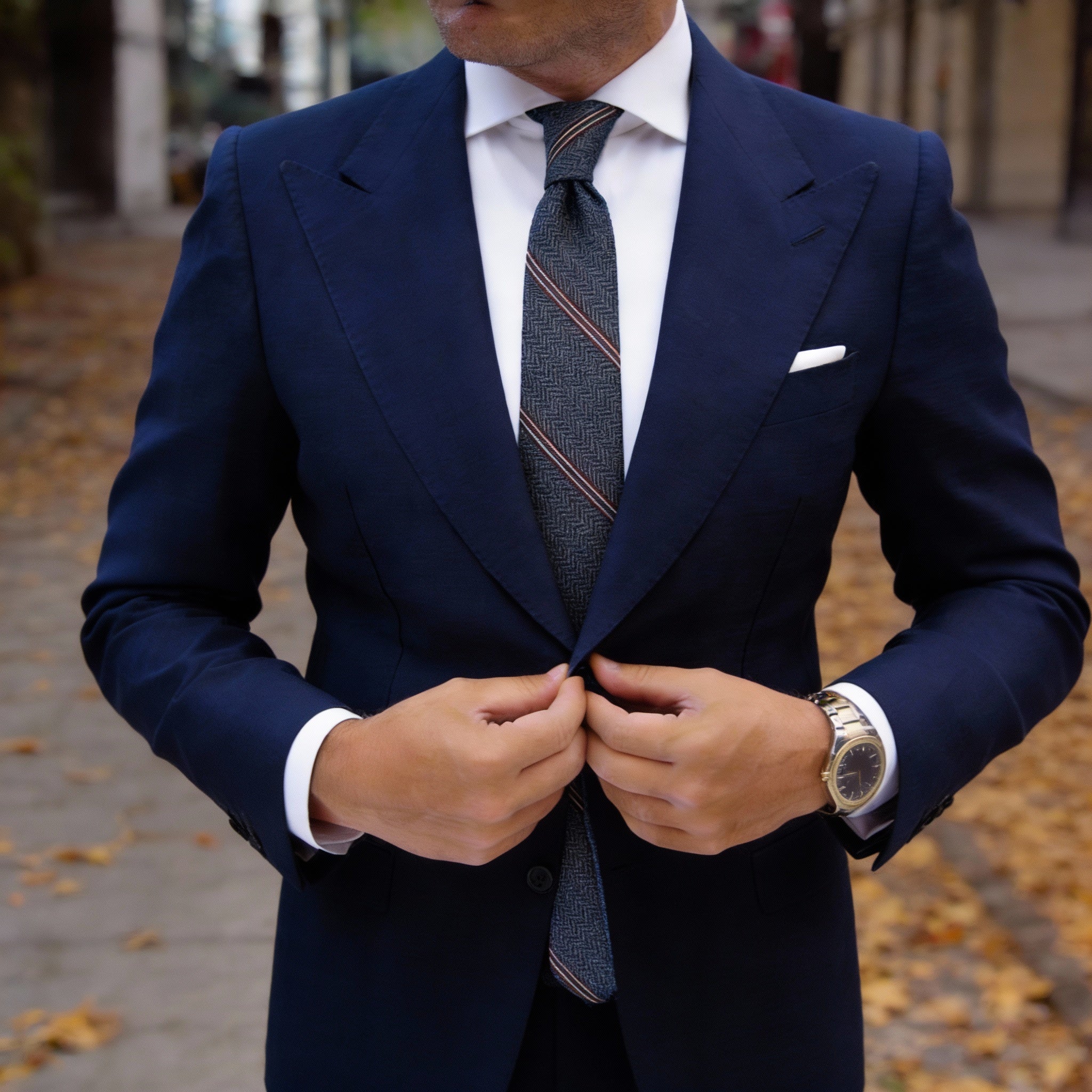 Gray With Brown Striped Herringbone Necktie