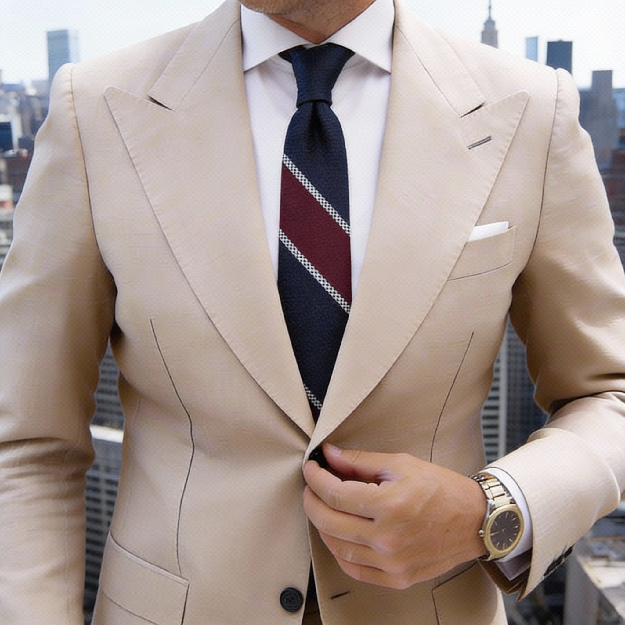 Dark Blue With Red And White Striped Necktie