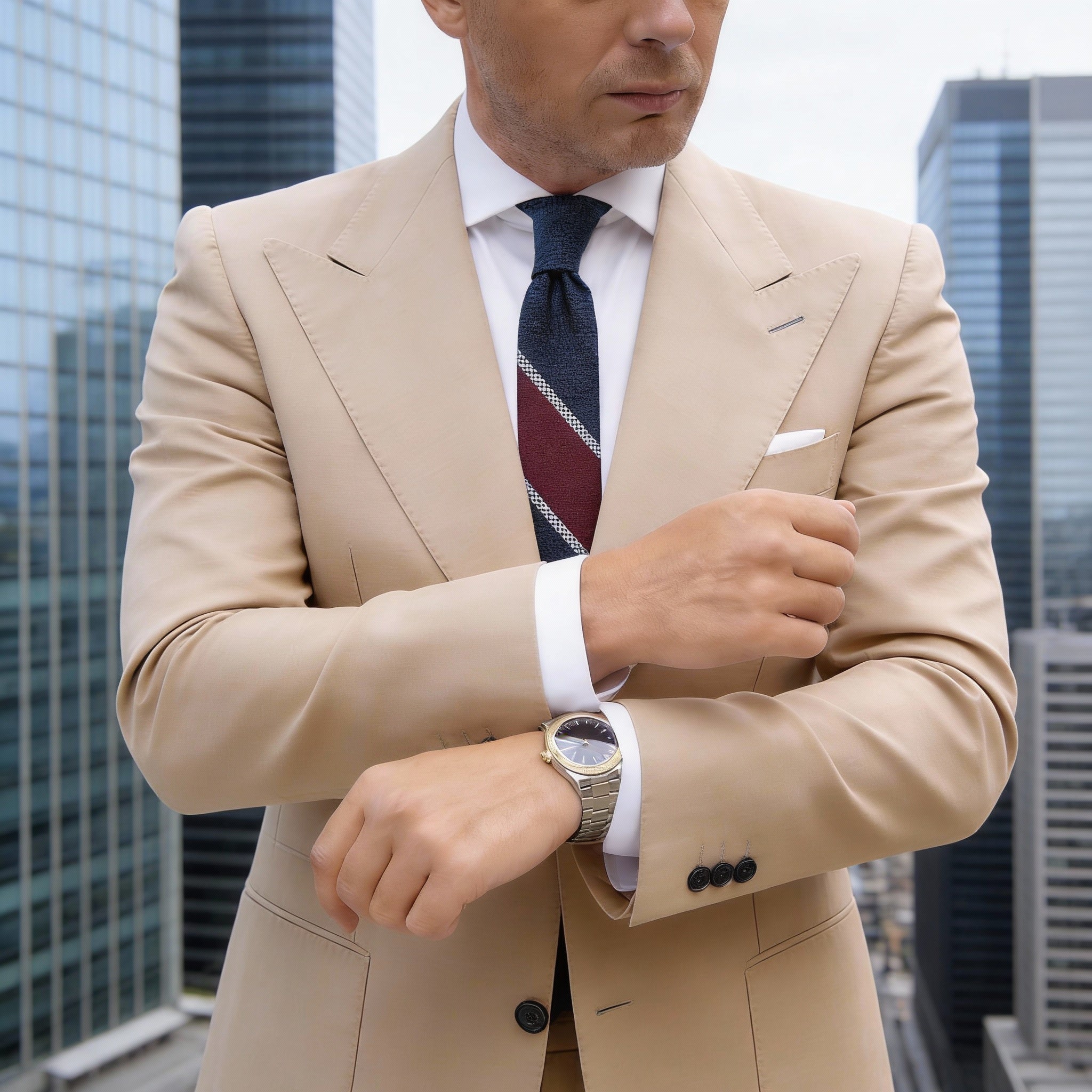 Dark Blue With Red And White Striped Necktie