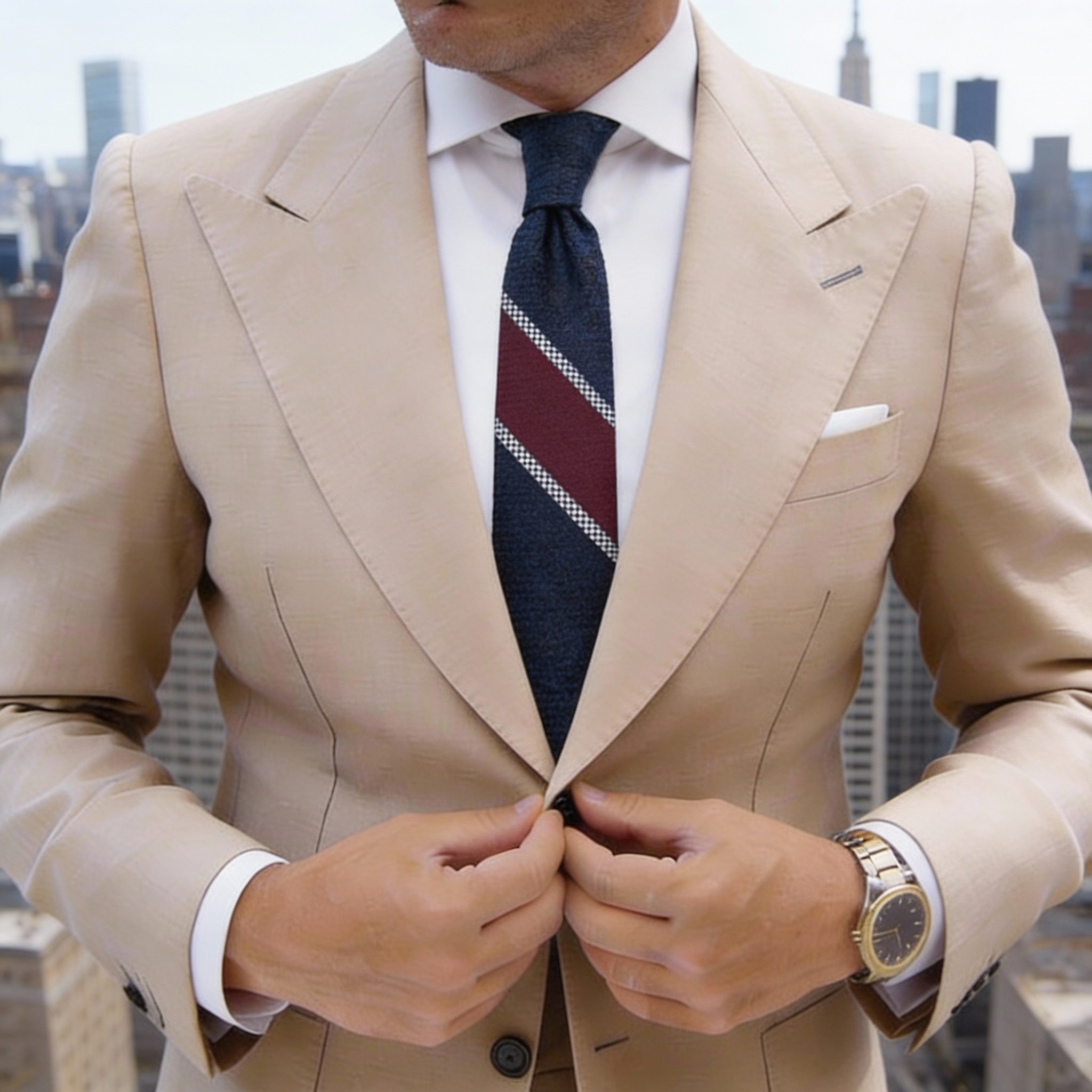 Dark Blue With Red And White Striped Necktie