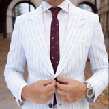 Burgundy With Blue Squares With White Dots Necktie