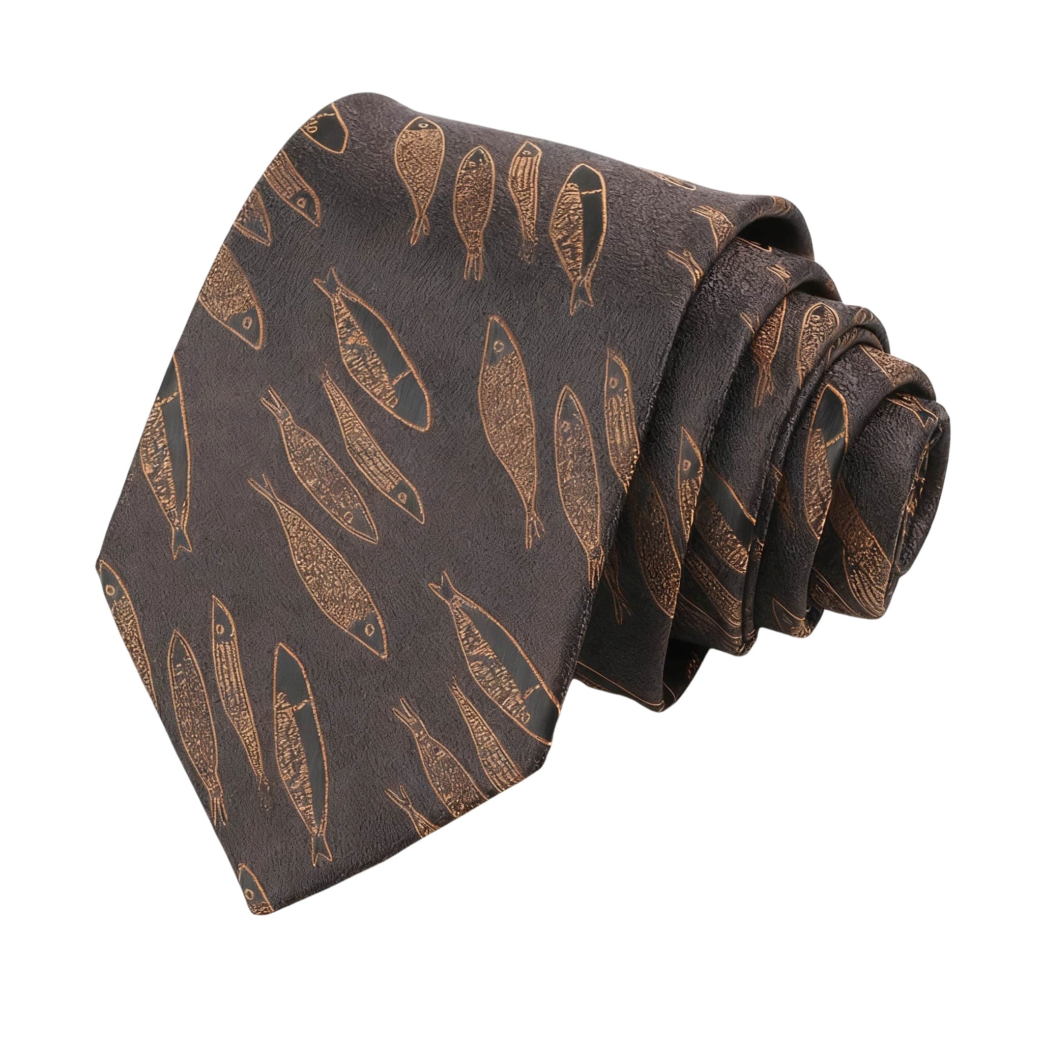 Dark Brown Gold Fish Necktie