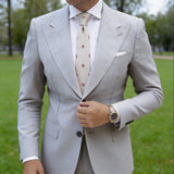 Beige Necktie with Red Floral & Blue Dot