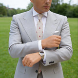 Beige Necktie with Red Floral & Blue Dot