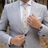 Beige Necktie with Red Floral & Blue Dot