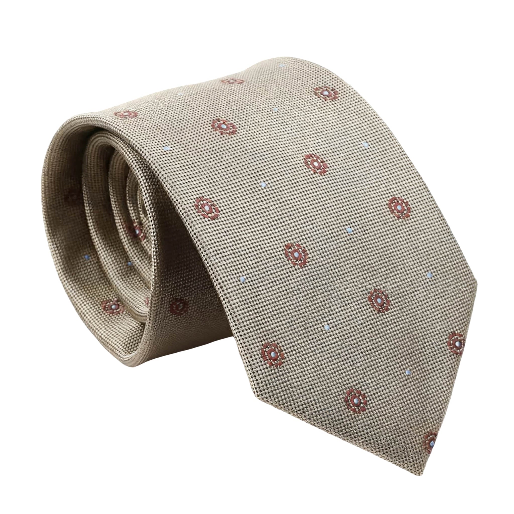 Beige Red Floral Necktie