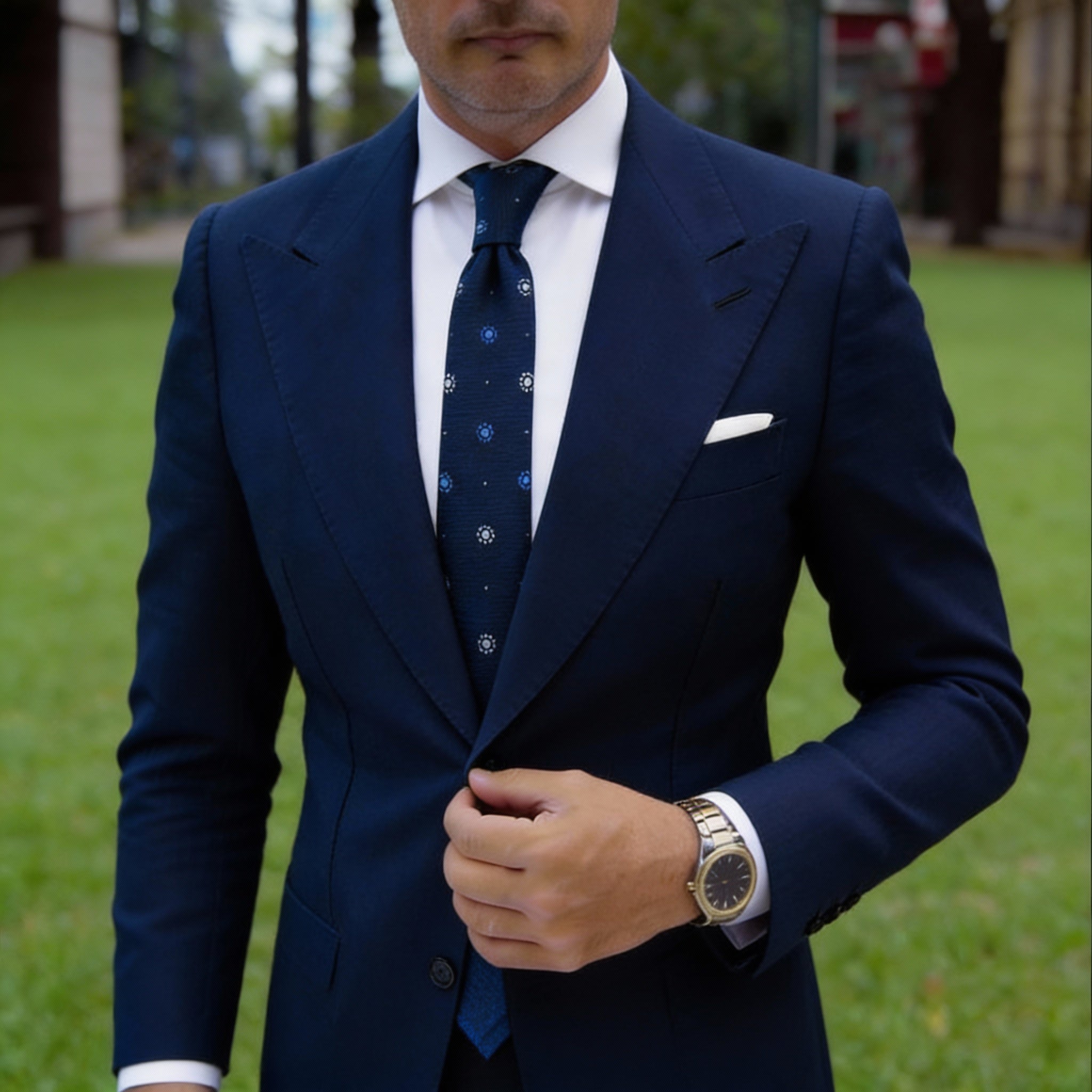 Dark Blue With Light Blue & White Circular Necktie