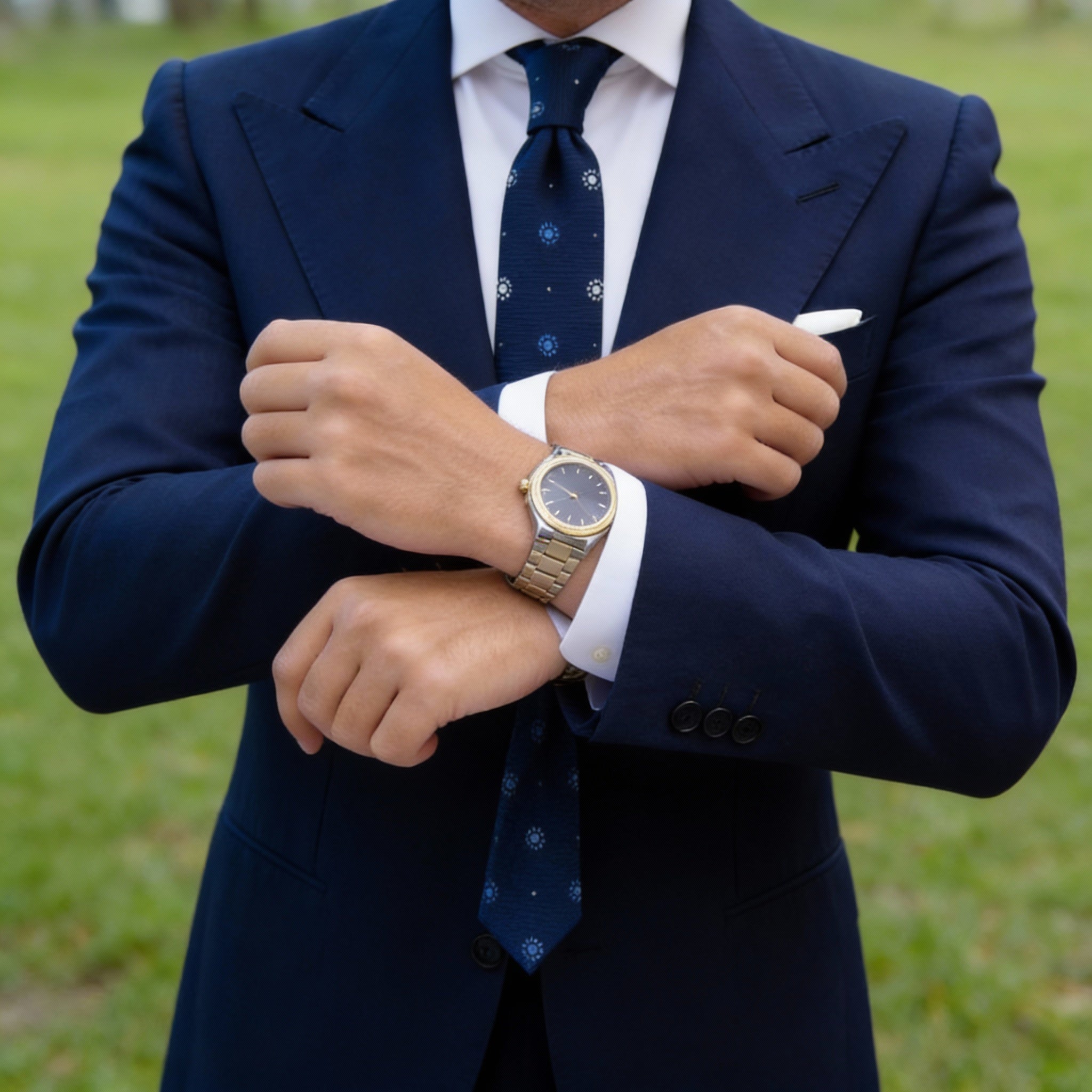 Dark Blue With Light Blue & White Circular Necktie