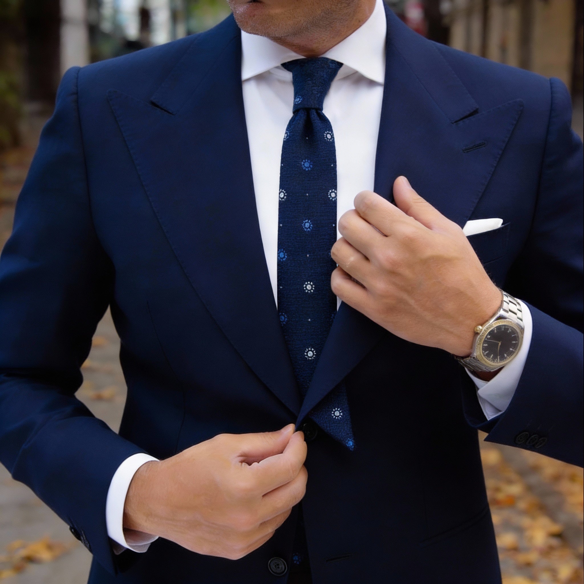 Dark Blue With Light Blue & White Circular Necktie