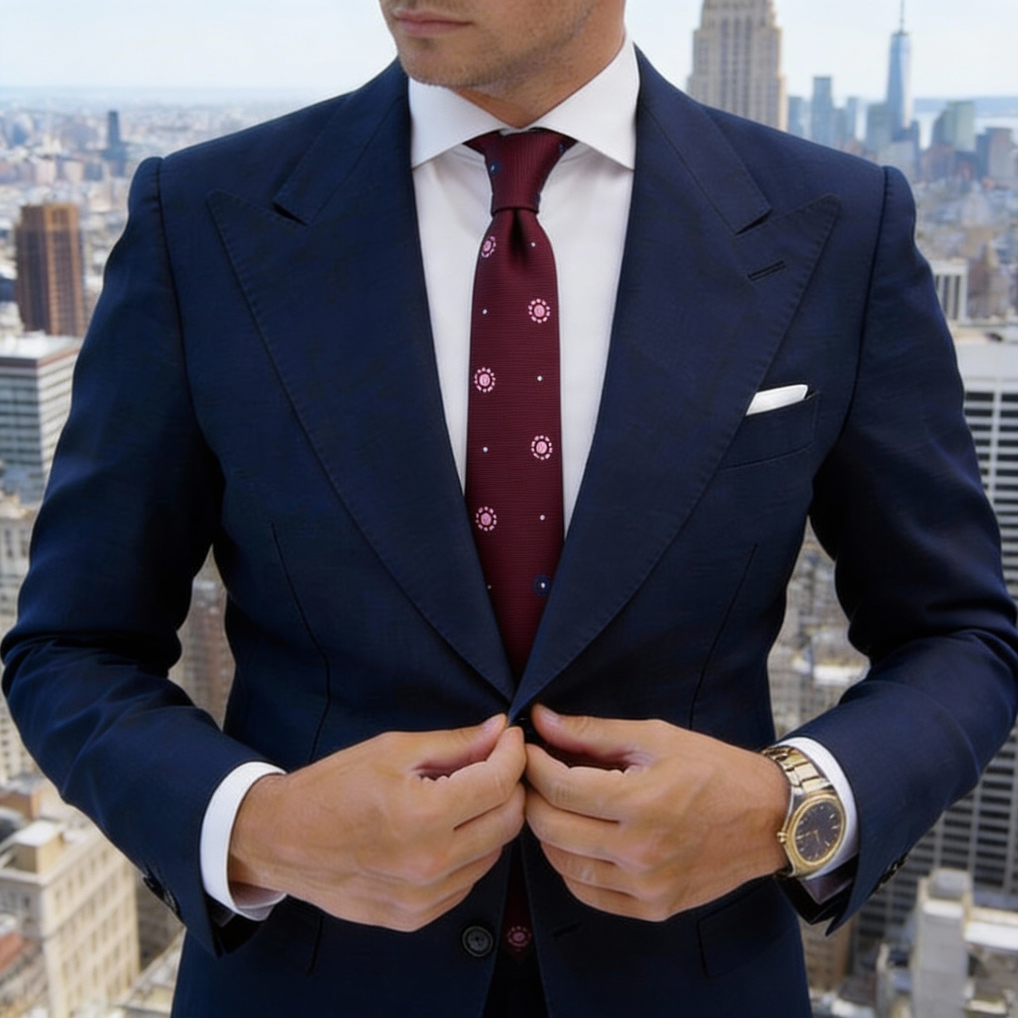 Burgundy With Pink And Blue Circles Necktie
