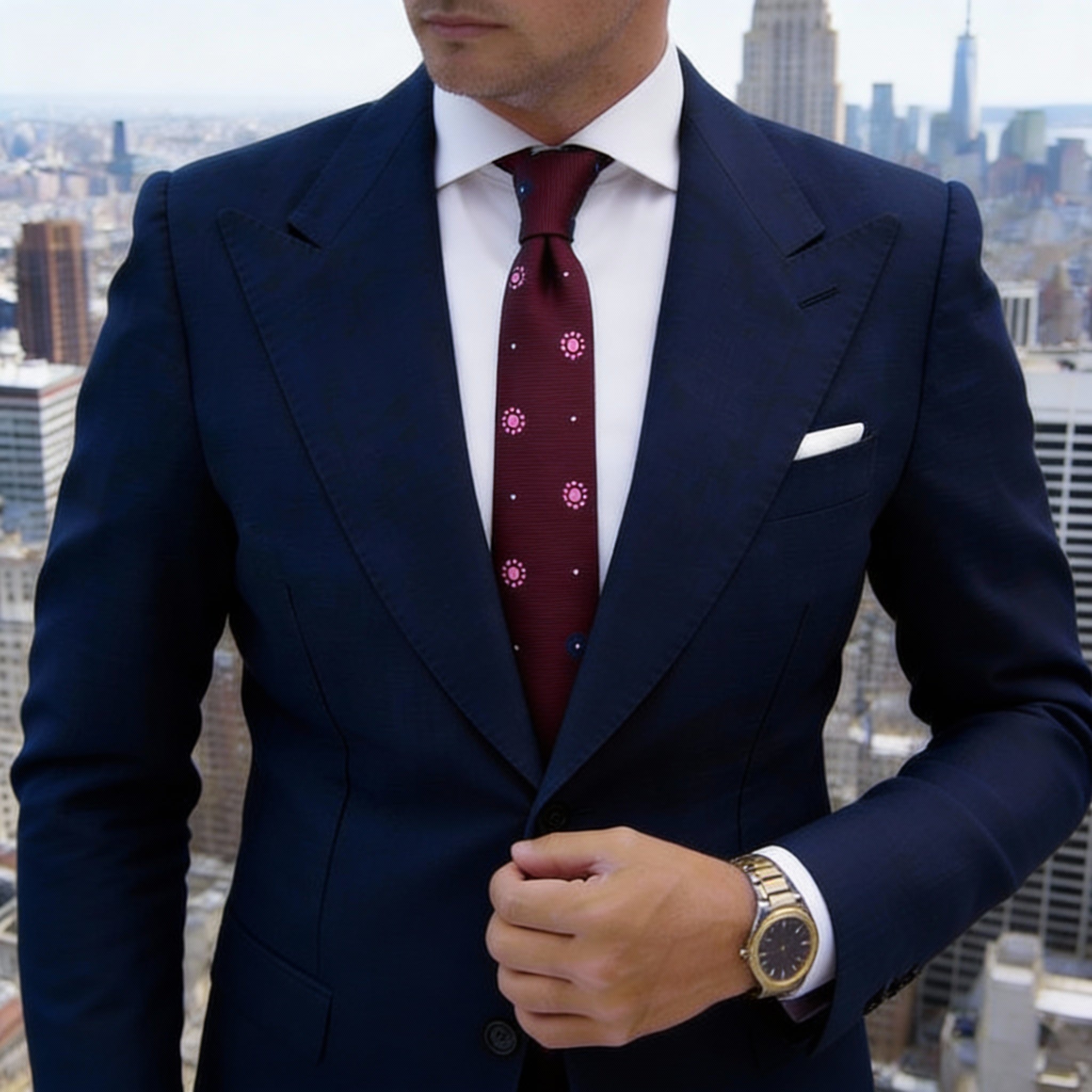 Burgundy With Pink And Blue Circles Necktie