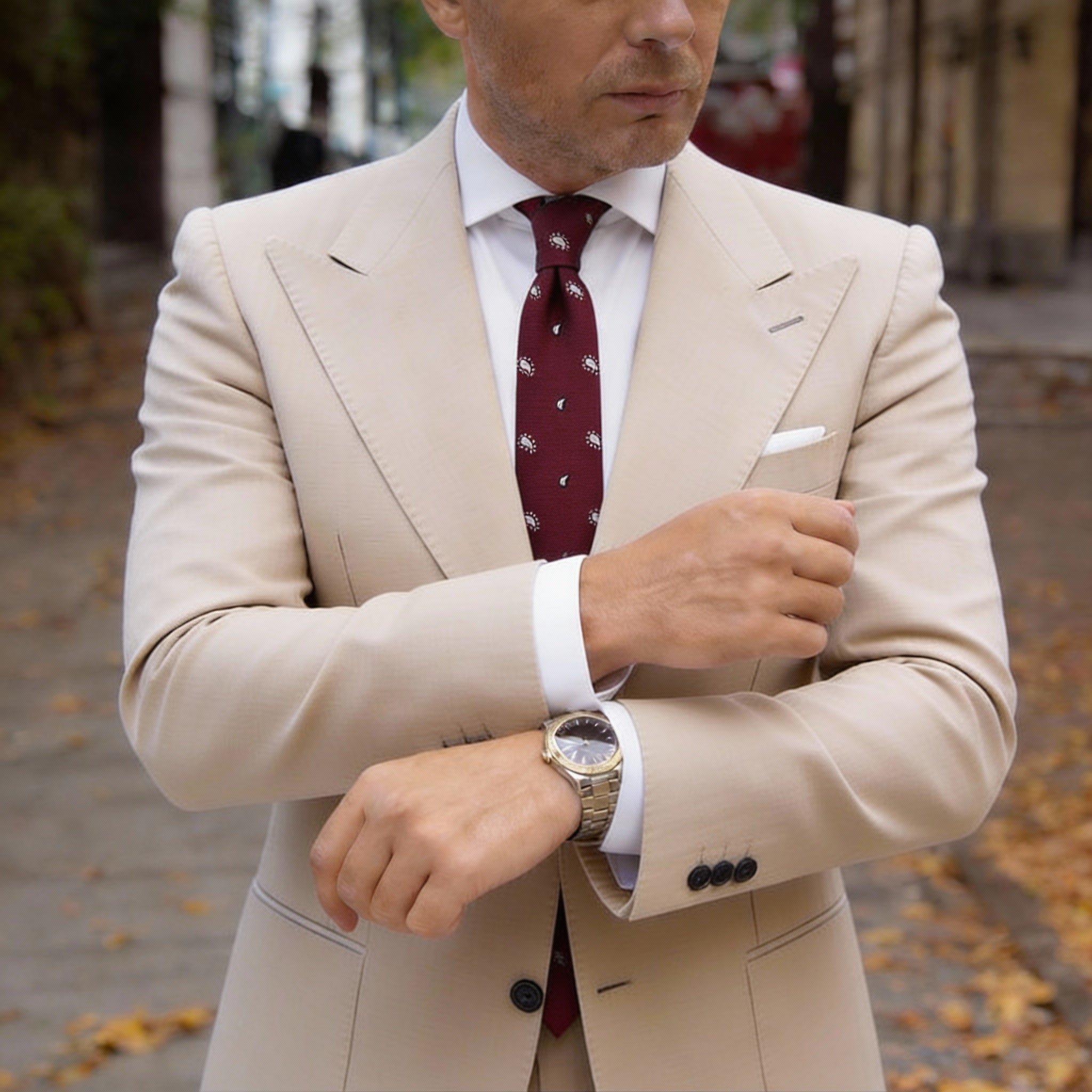 Burgundy With White Paisley Necktie