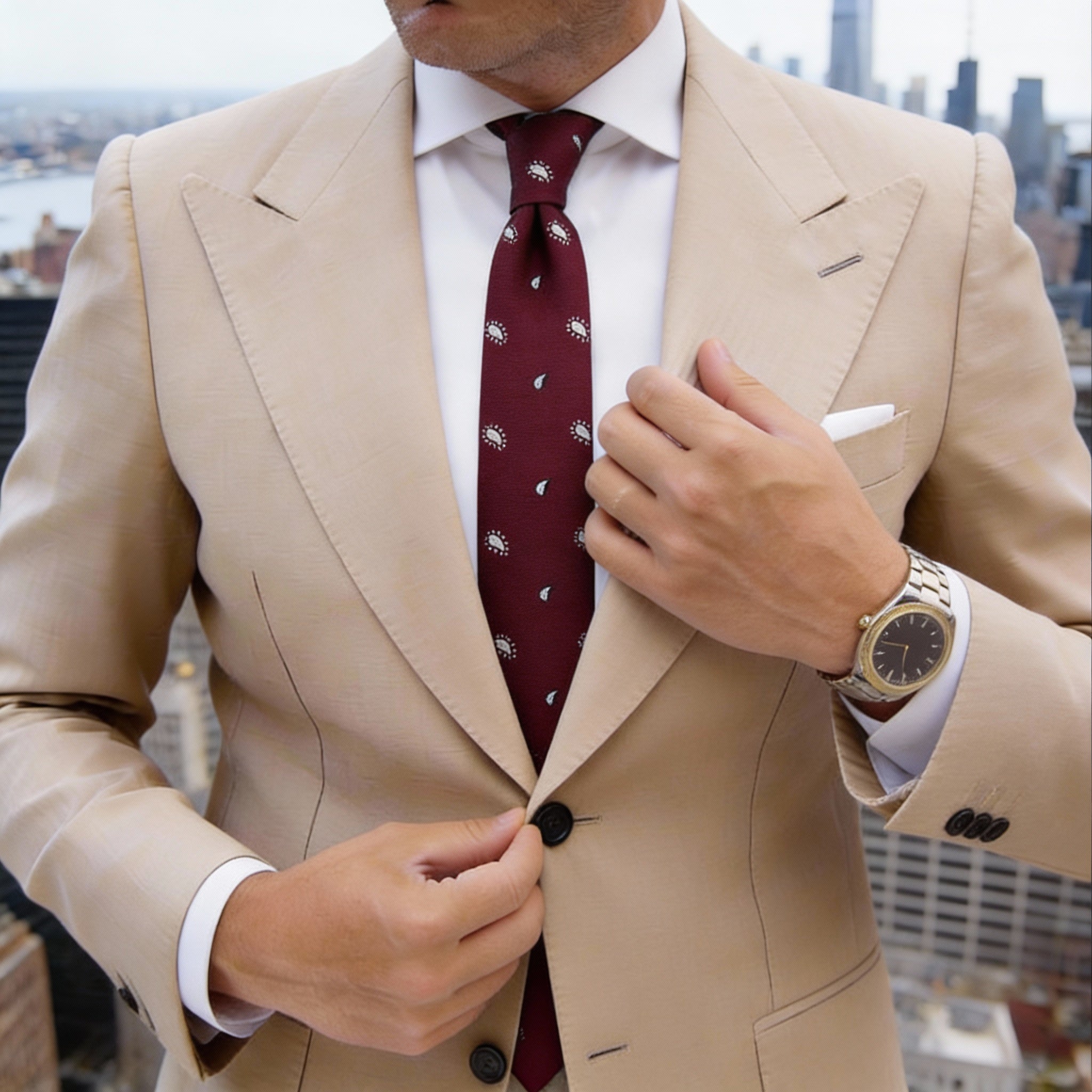 Burgundy With White Paisley Necktie