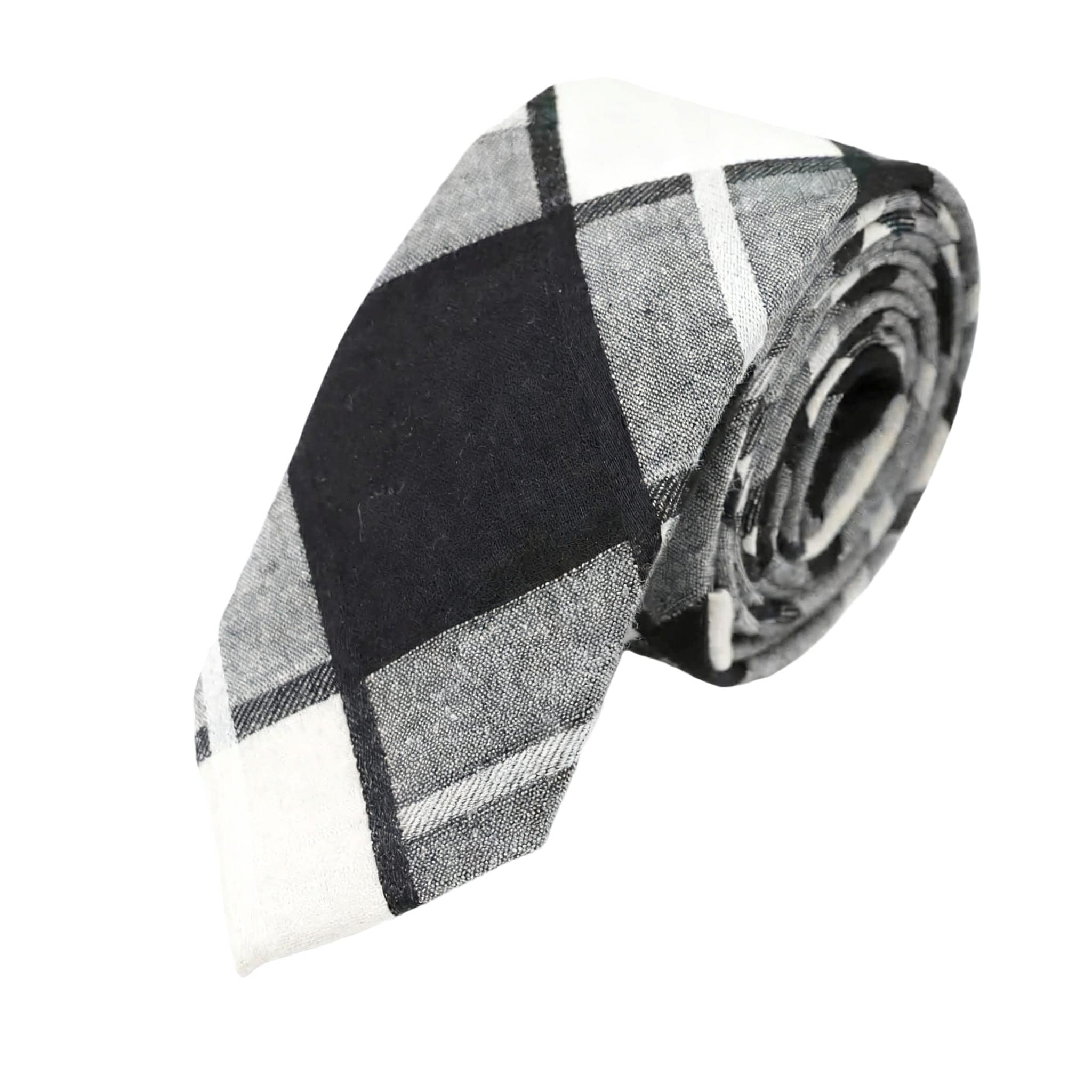 Black White Plaid Cotton Tie