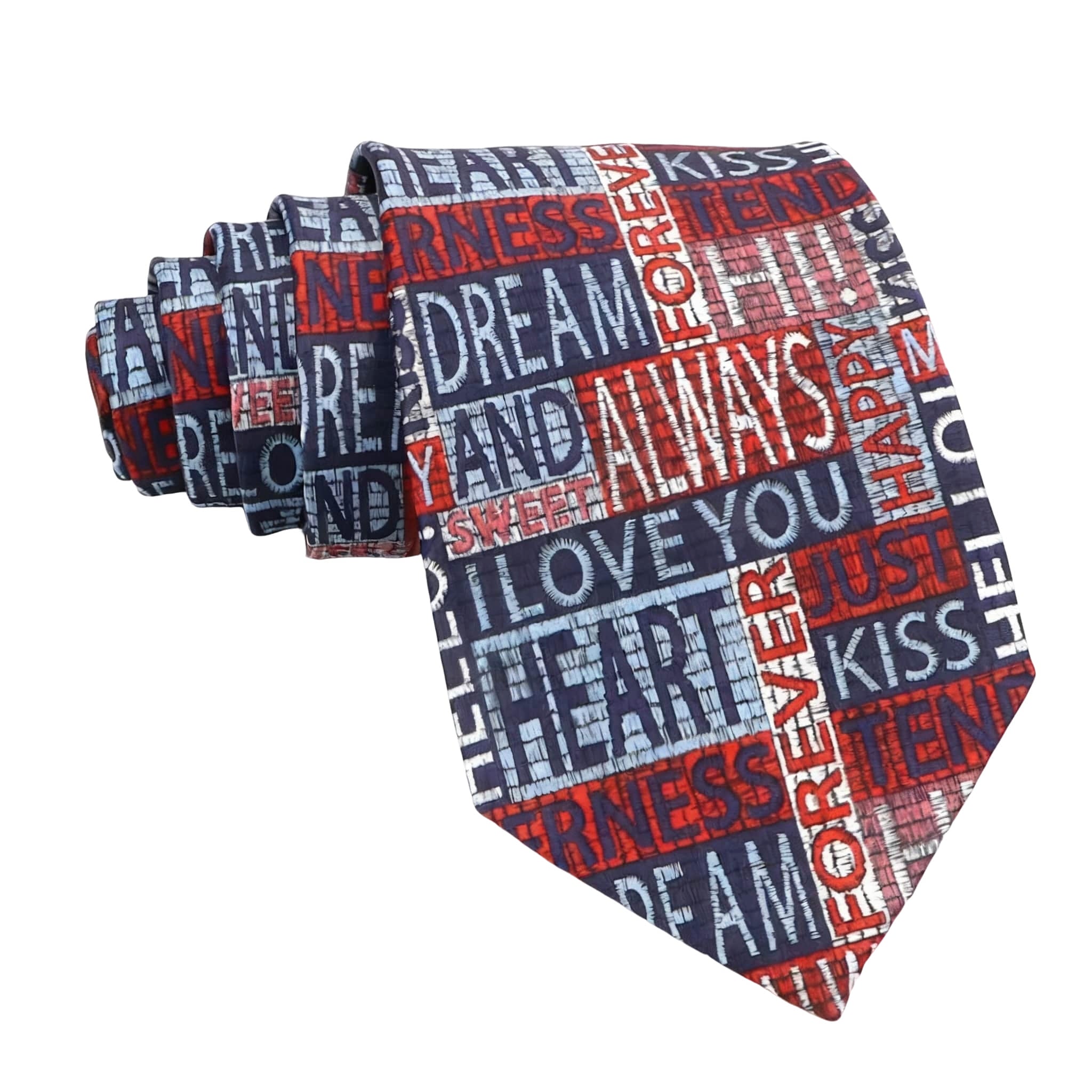 Blue Red Text Necktie