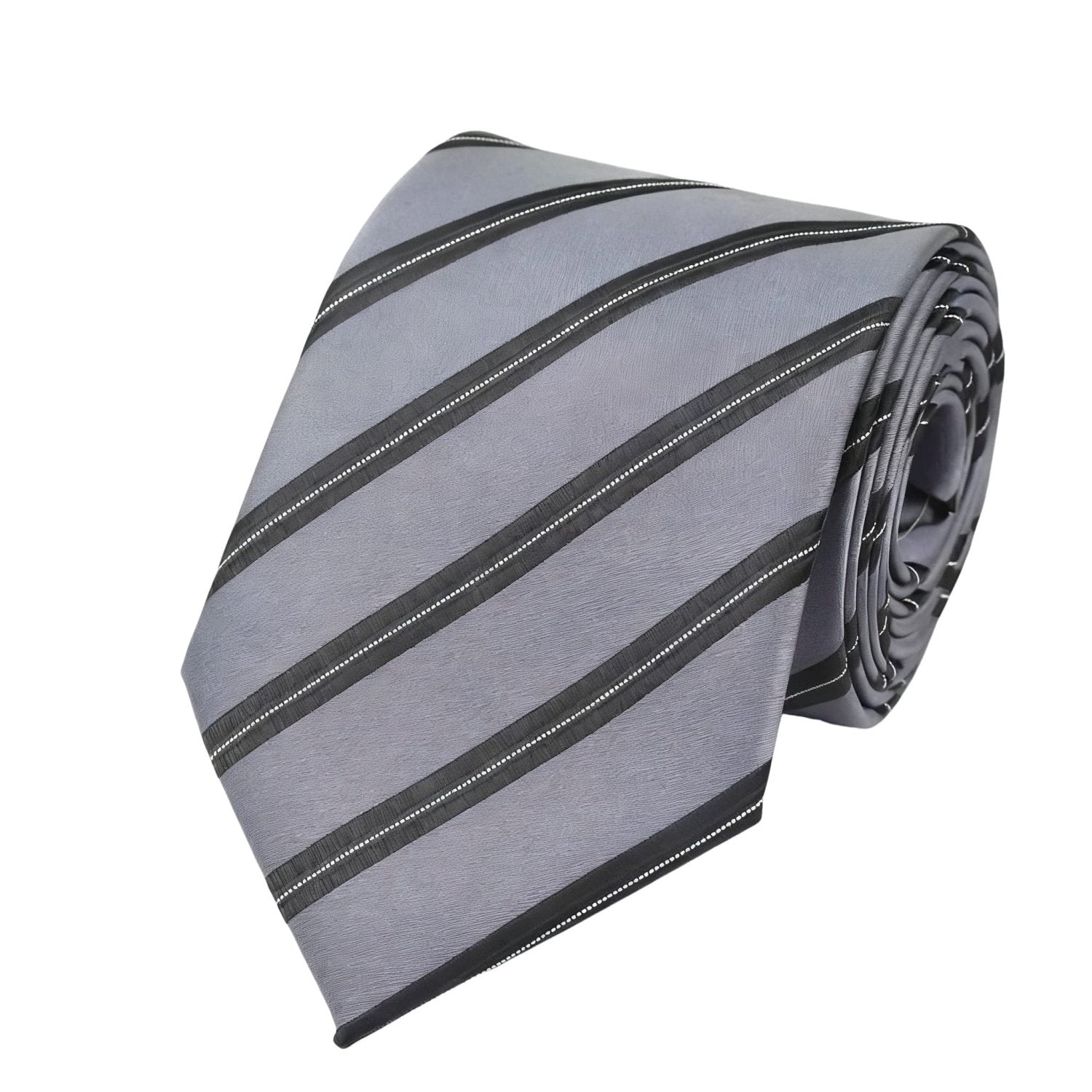 Gray Necktie with Black and White Stripes