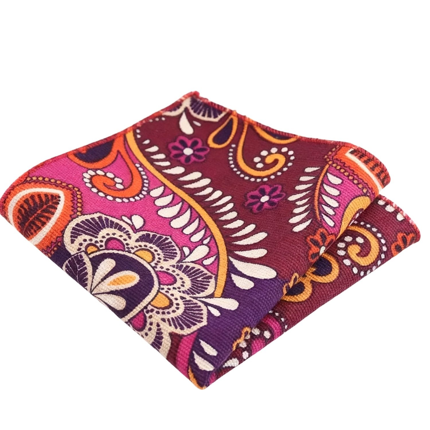 Red With Purple Floral Paisley Pocket Square
