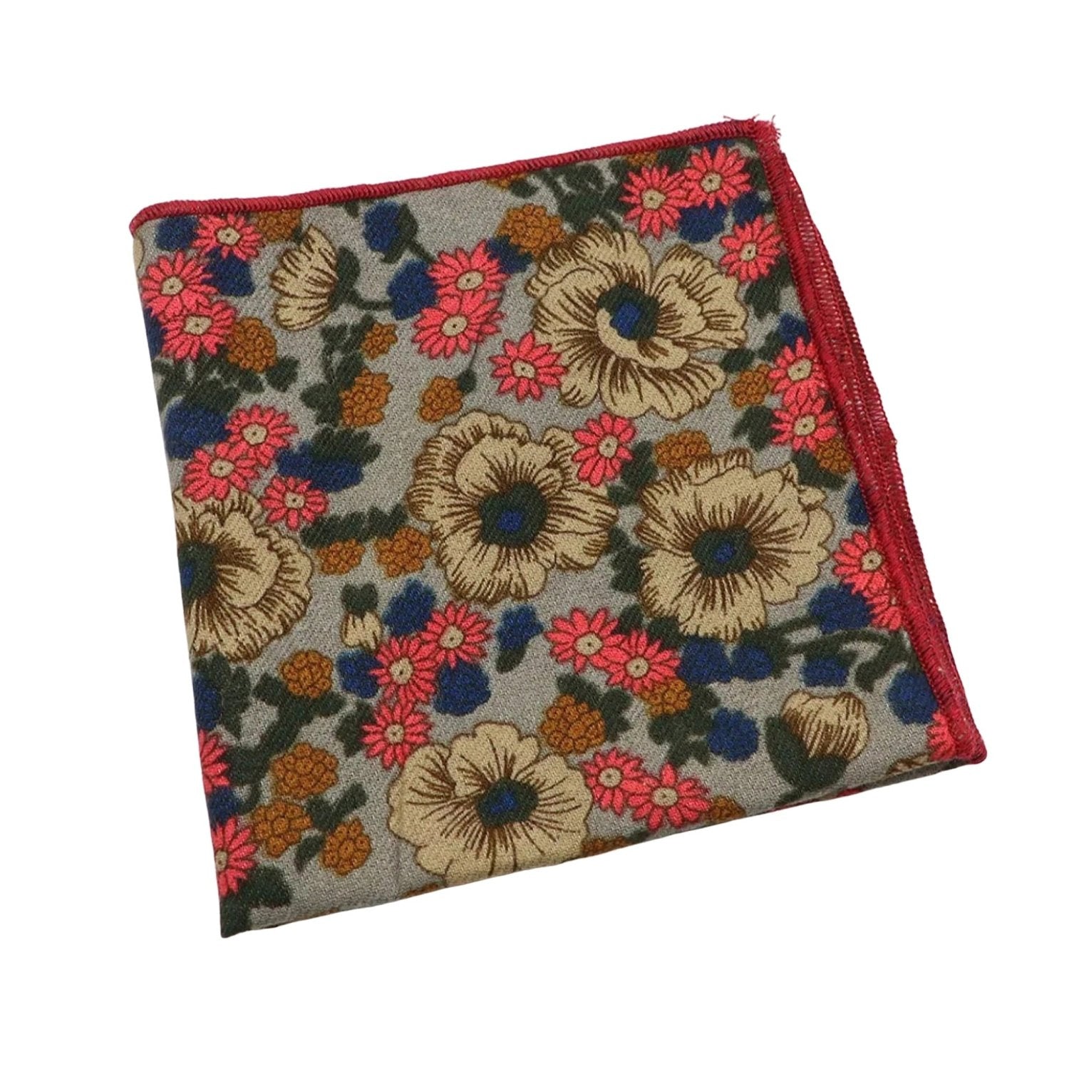 Gray With Pink Flower Pocket Square