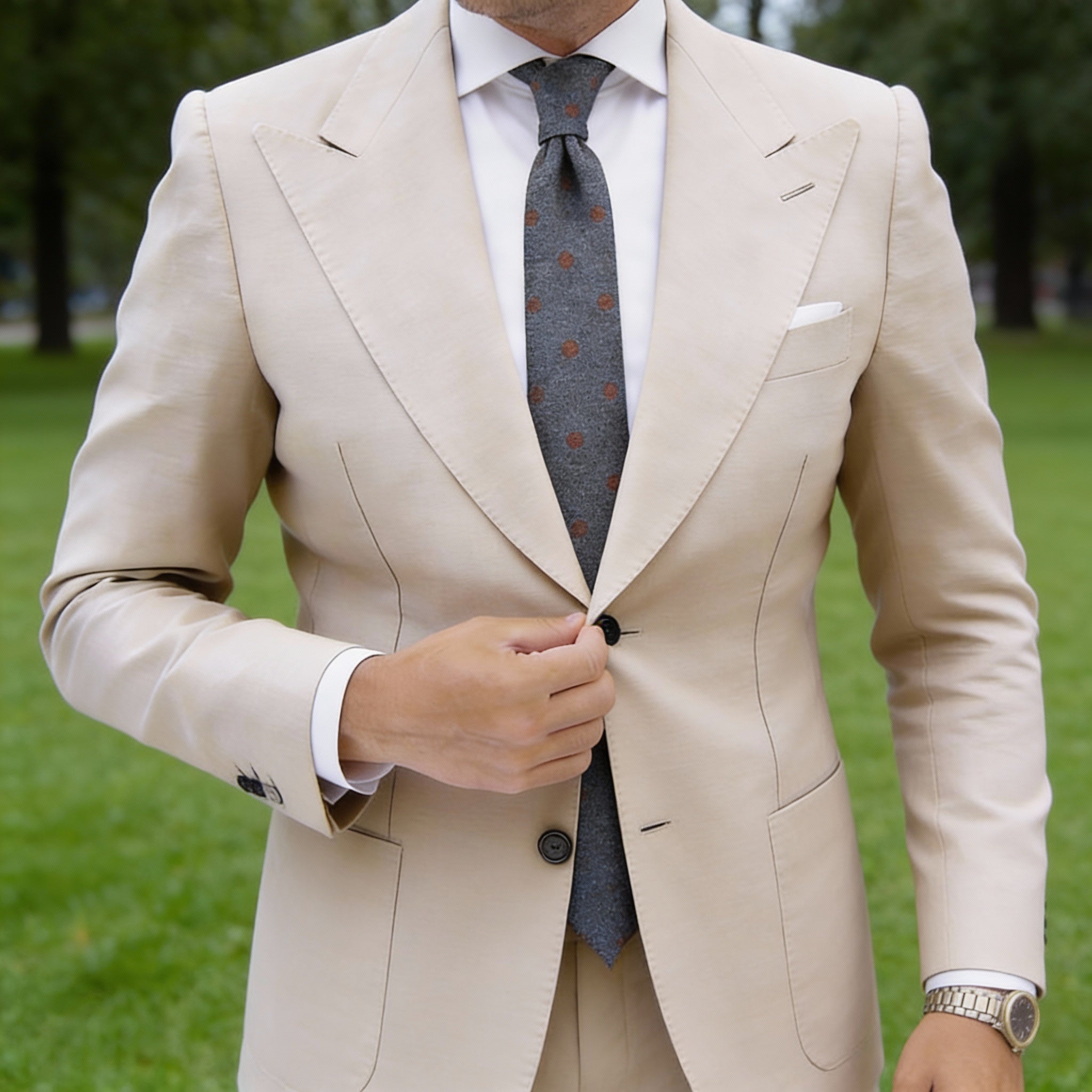 Dark Gray With Orange Polka Dot Necktie