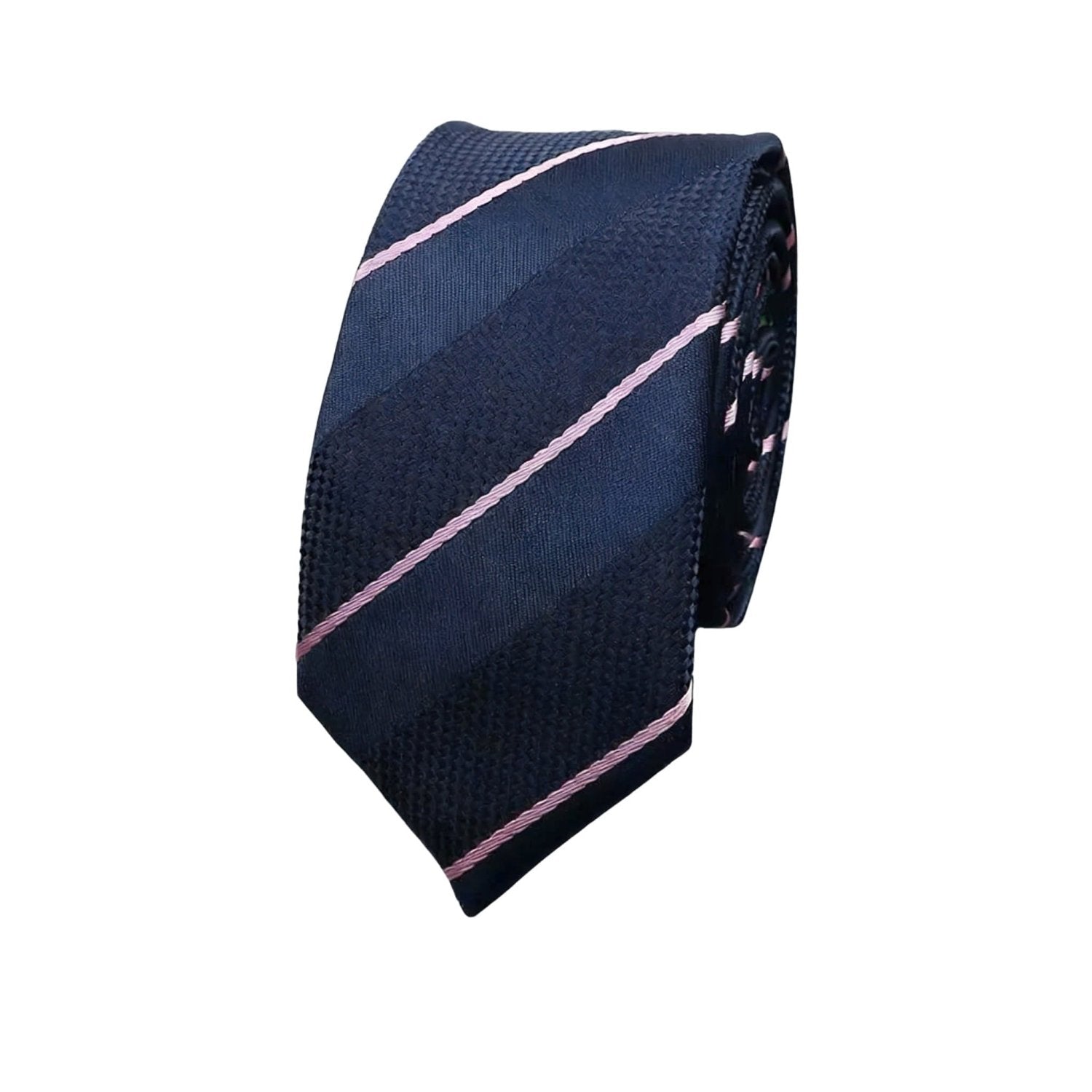 Navy Blue Necktie With Pink Stripes