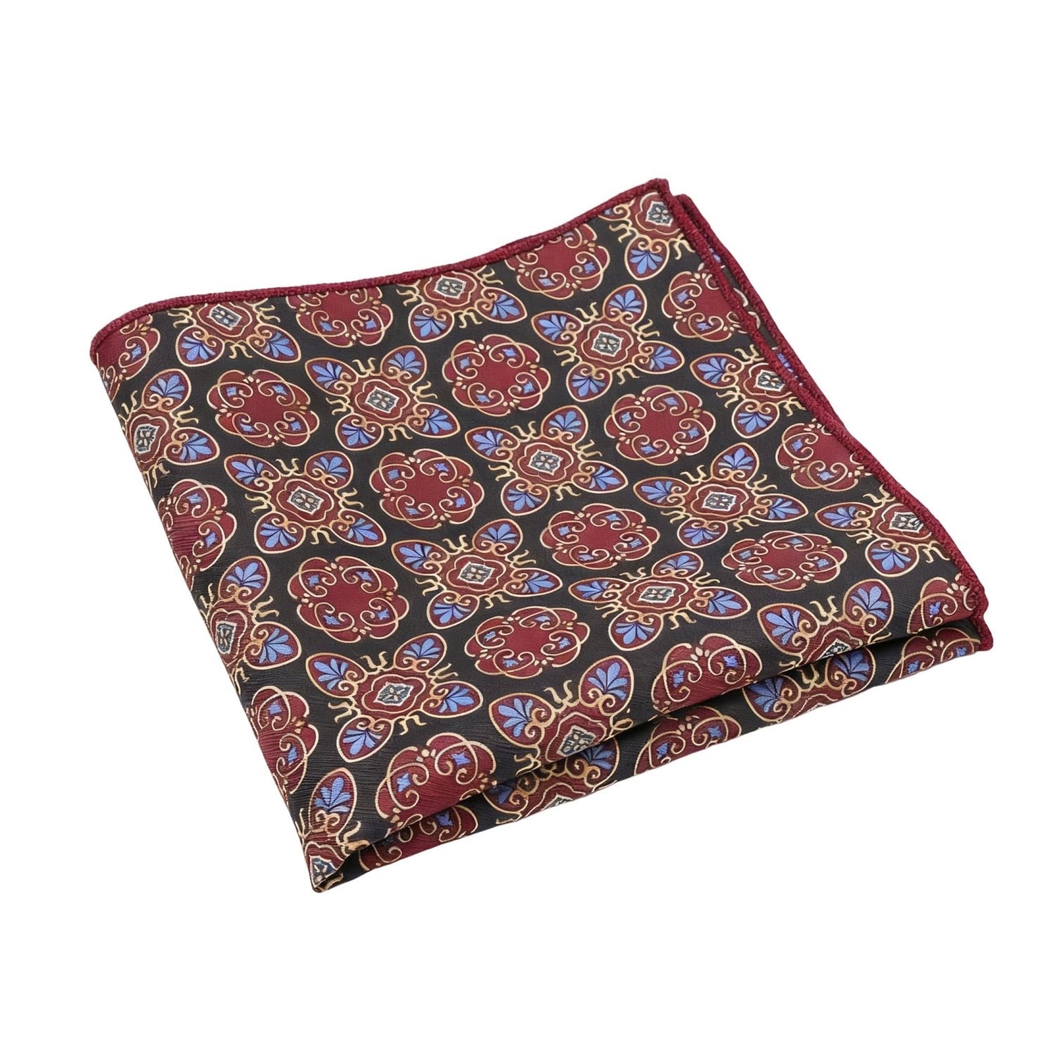 Black With Red Ornate Pocket Square
