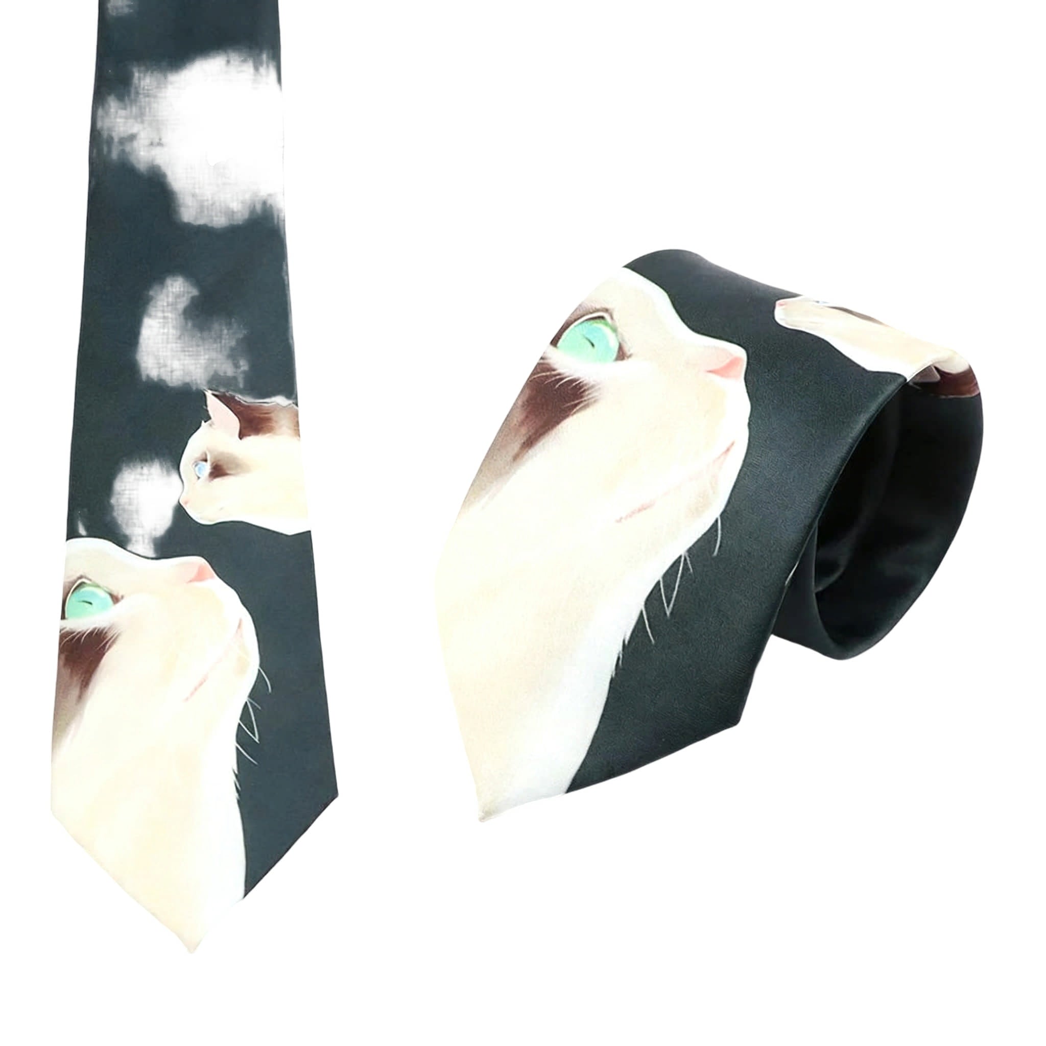 Dark Green White Cat Necktie