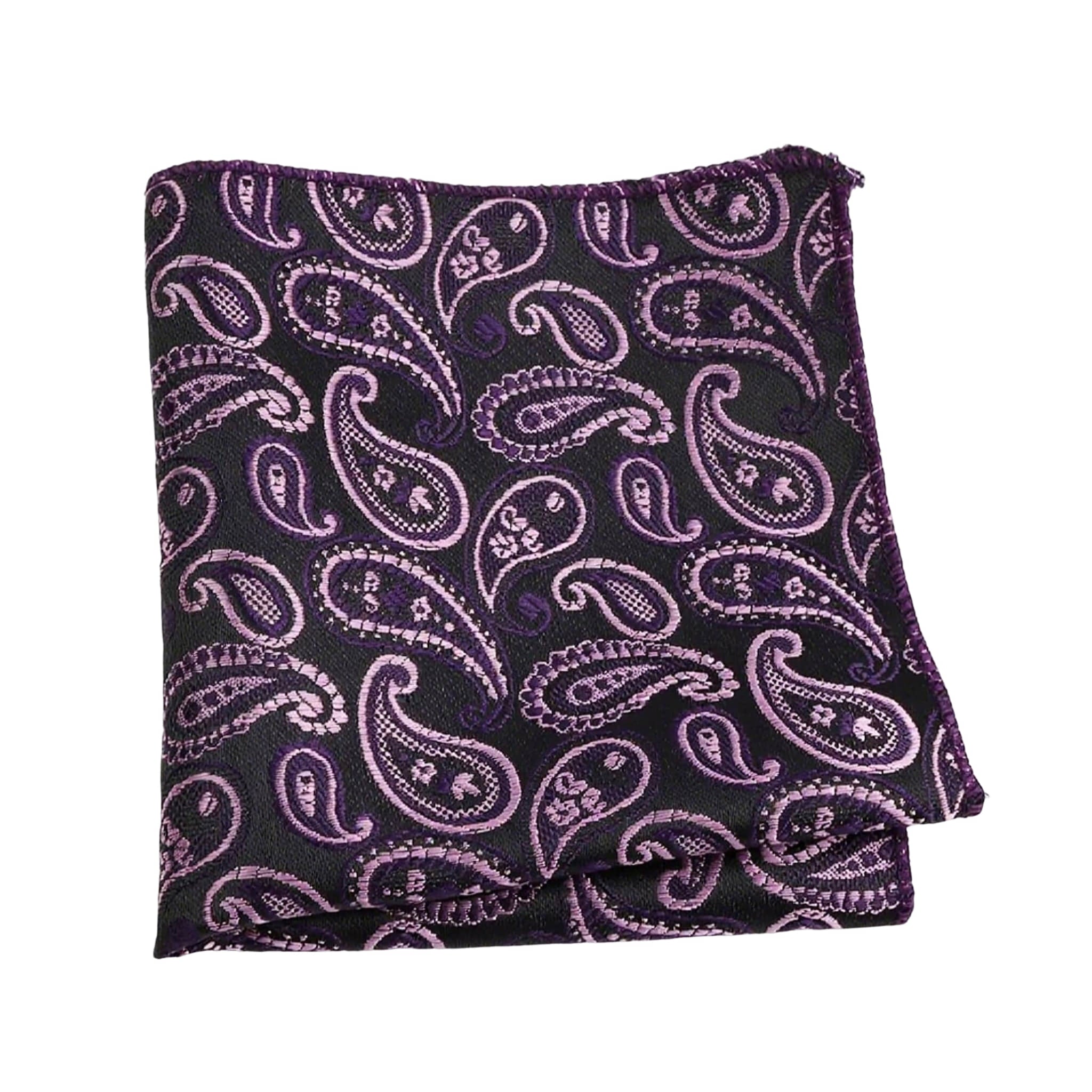 Black Purple Paisley Pocket Square