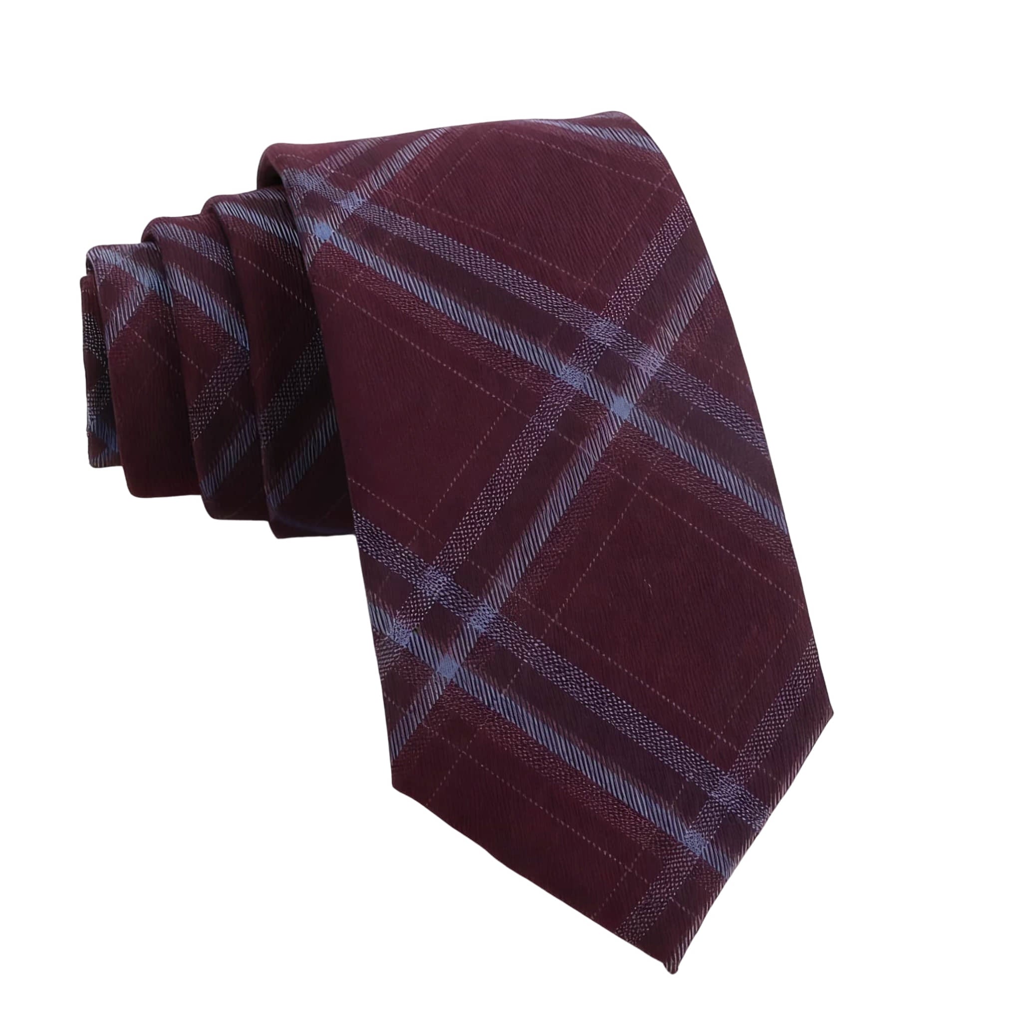 Burgundy Blue Plaid Necktie