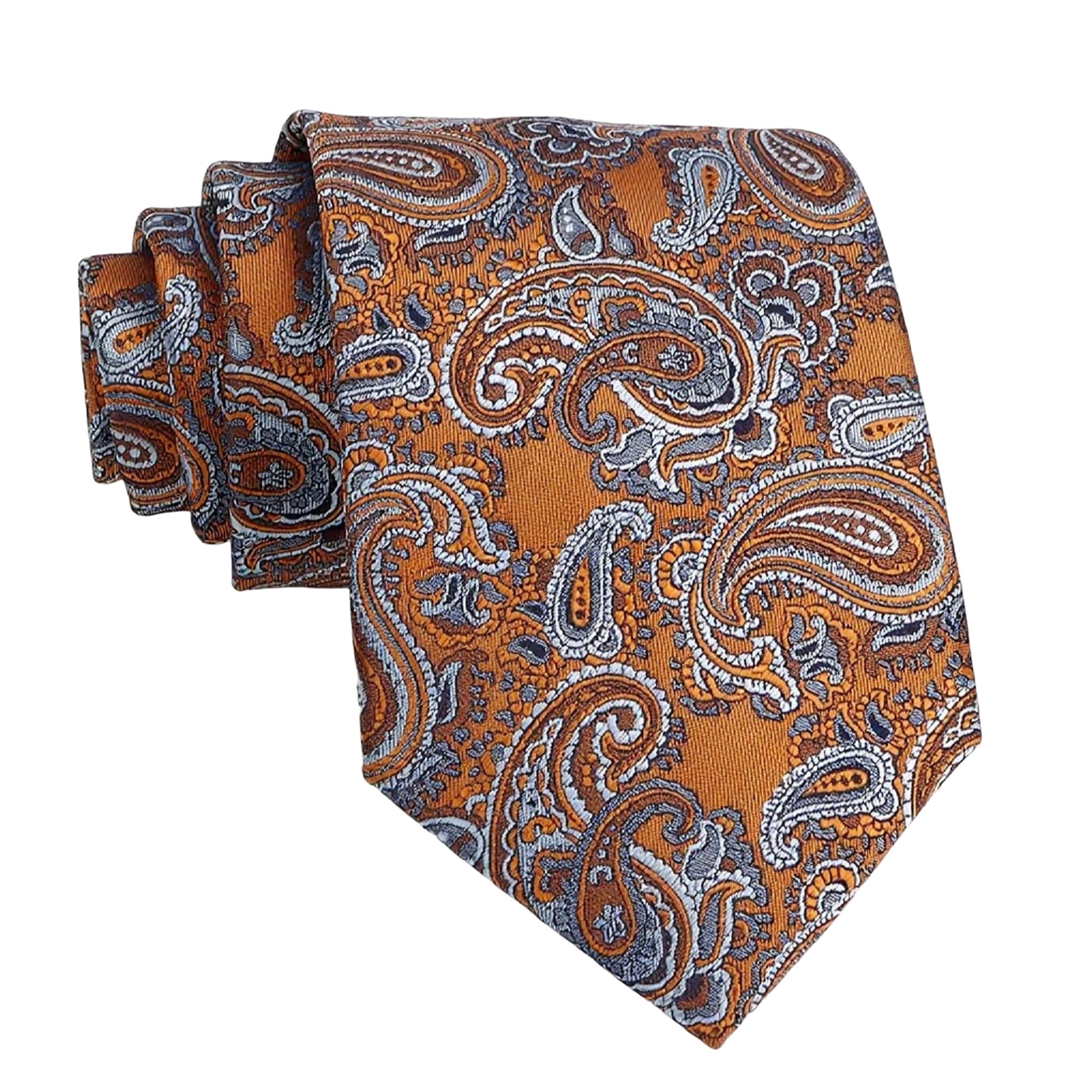 Orange White Paisley Necktie