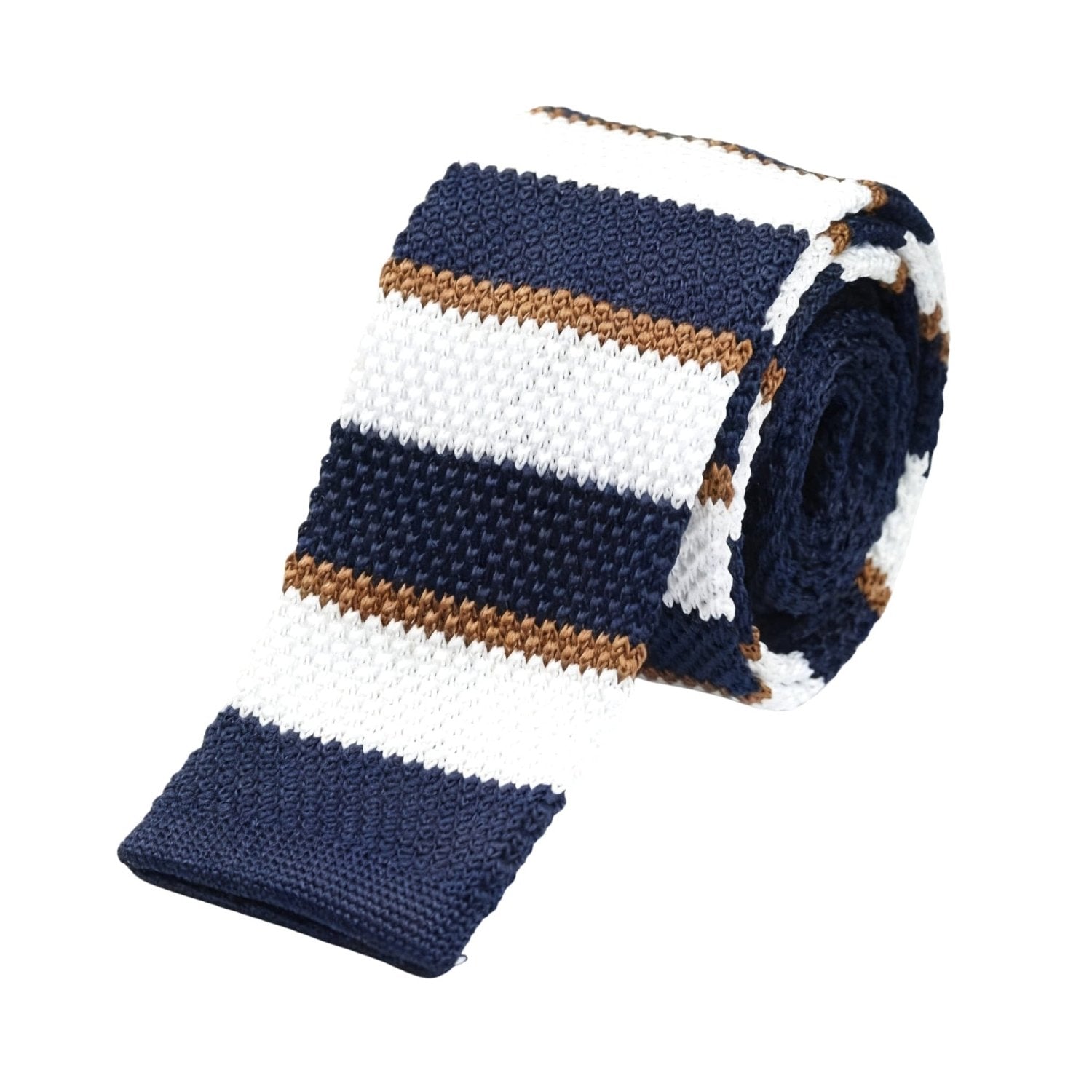 Navy Blue With Brown White Horizontal Stripes Necktie