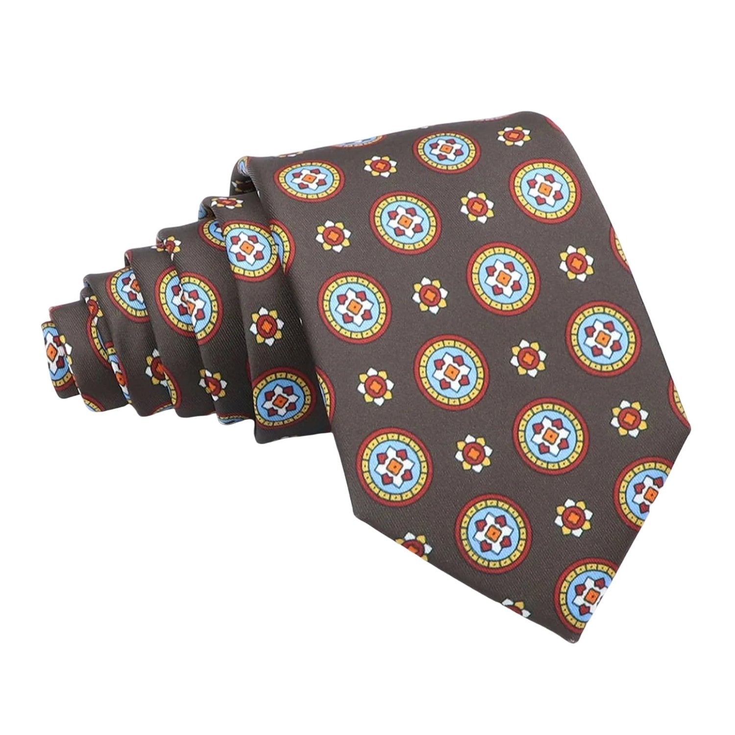 Brown with Multicolor Medallion Floral Necktie