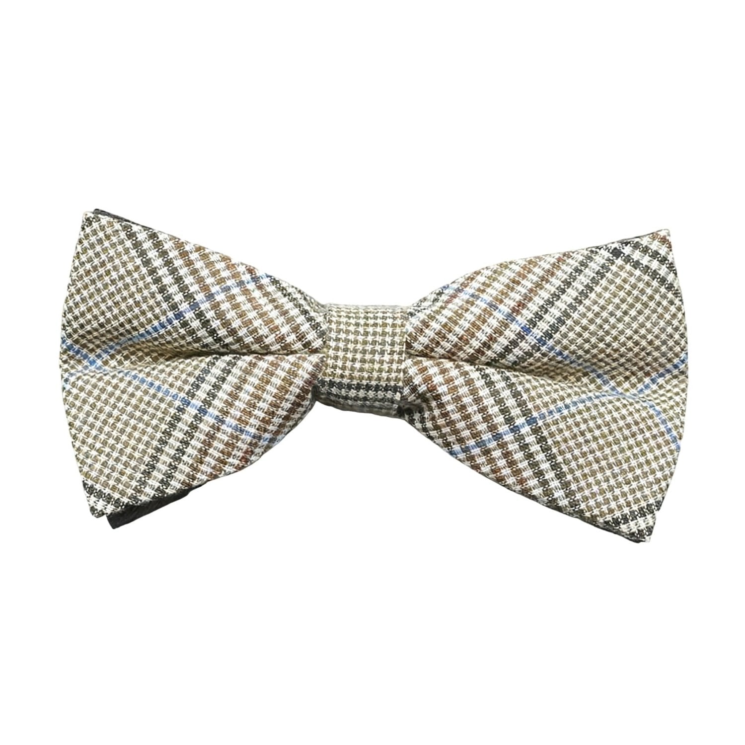White With Dark Blue Plaid Bowtie