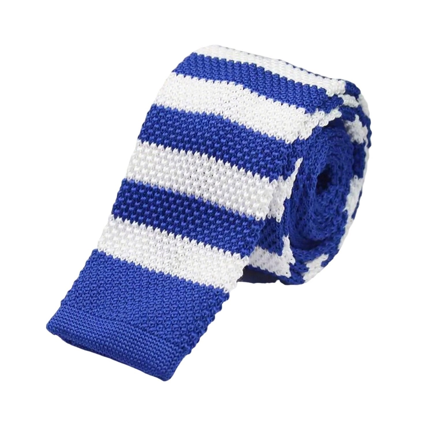 Blue With White Striped Knitted Necktie