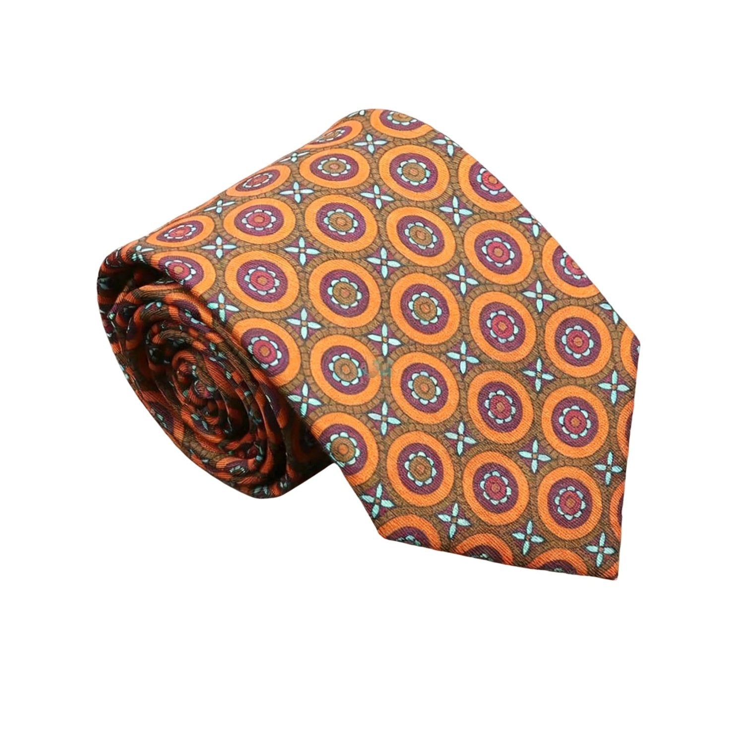 Brown with Orange & Purple Medallion Necktie