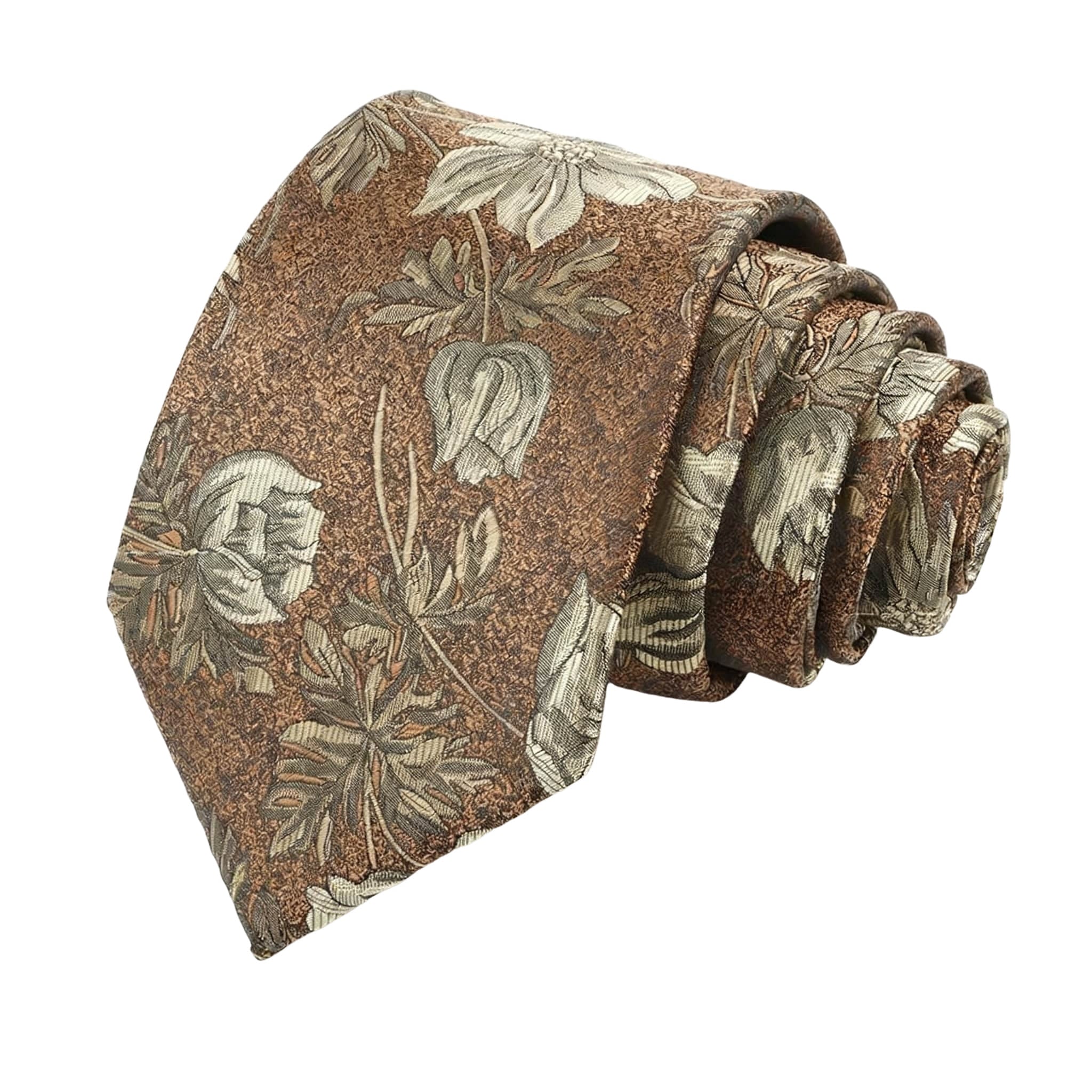 Brown Silver Floral Necktie