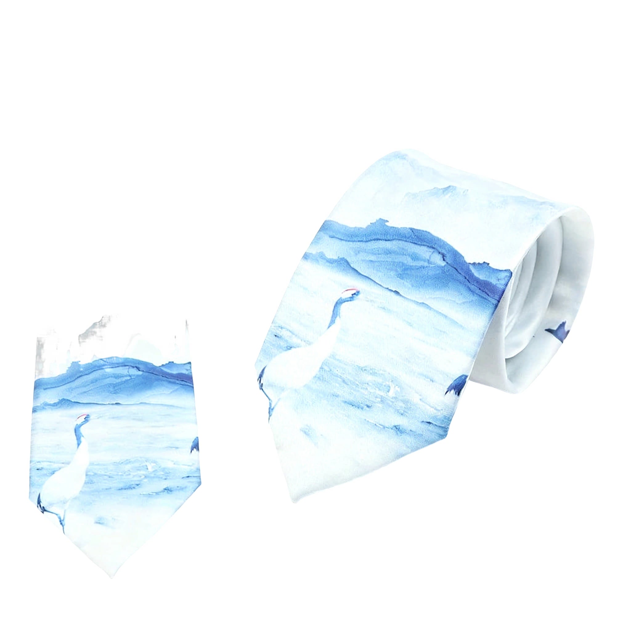 White with Blue Crane and Mountain Necktie